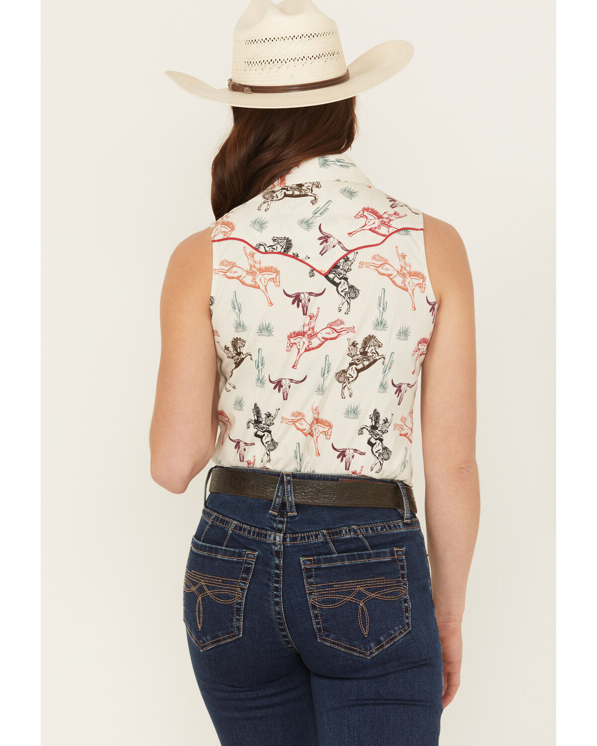 Image #4 - Rock & Roll Denim Women's Western Conversation Print Sleeveless Snap Western Shirt, Natural, hi-res