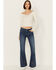 Image #1 - Rock & Roll Denim Women's Dark Wash Mid Rise Hem Stitched Trouser Stretch Denim Jeans, Dark Wash, hi-res