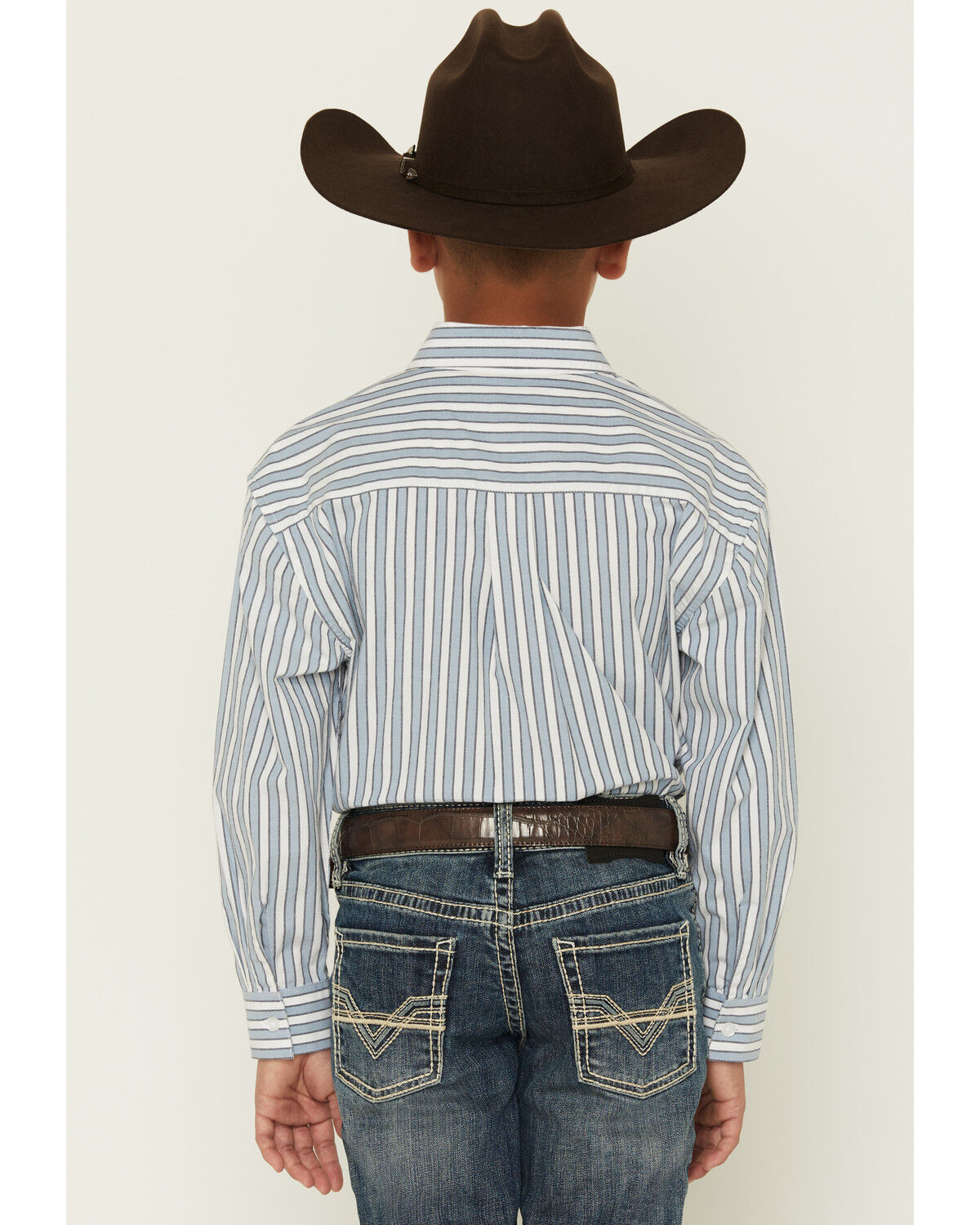 Image #4 - Panhandle Slim Boys' Striped Long Sleeve Button-Down Western Shirt, Blue, hi-res