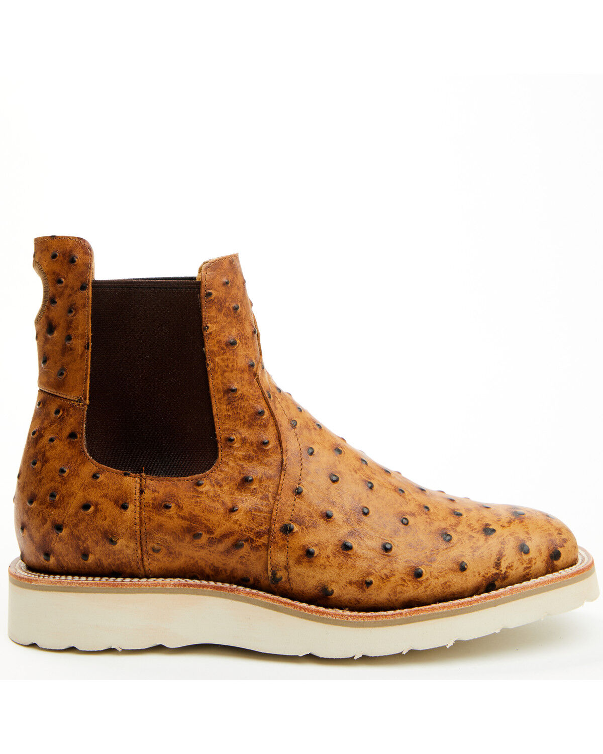 Image #2 - Horse Power Men's Saddle Ostrich Print Chelsea Boots - Square Toe, Tan, hi-res