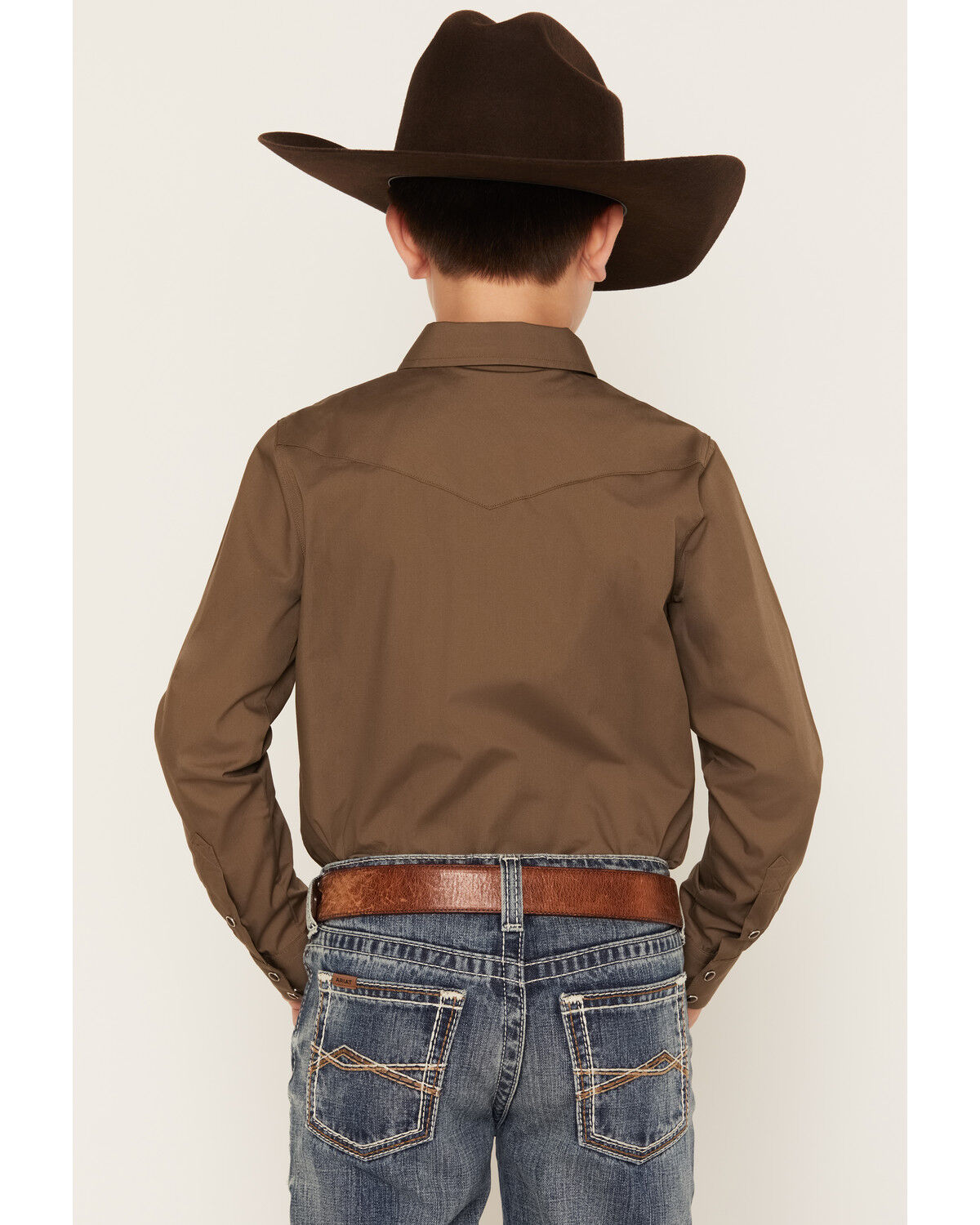 Image #4 - Gibson Trading Co Boys' Solid Long Sleeve Snap Western Shirt, Chocolate, hi-res