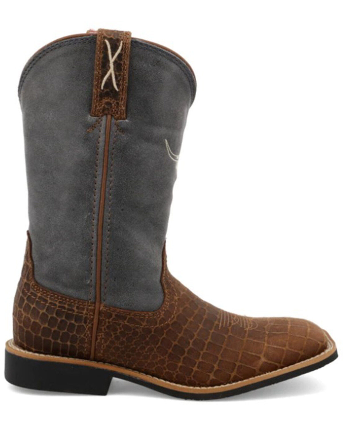 Image #2 - Twisted X Kid's Top Hand Western Boots - Broad Square Toe, Brown/blue, hi-res