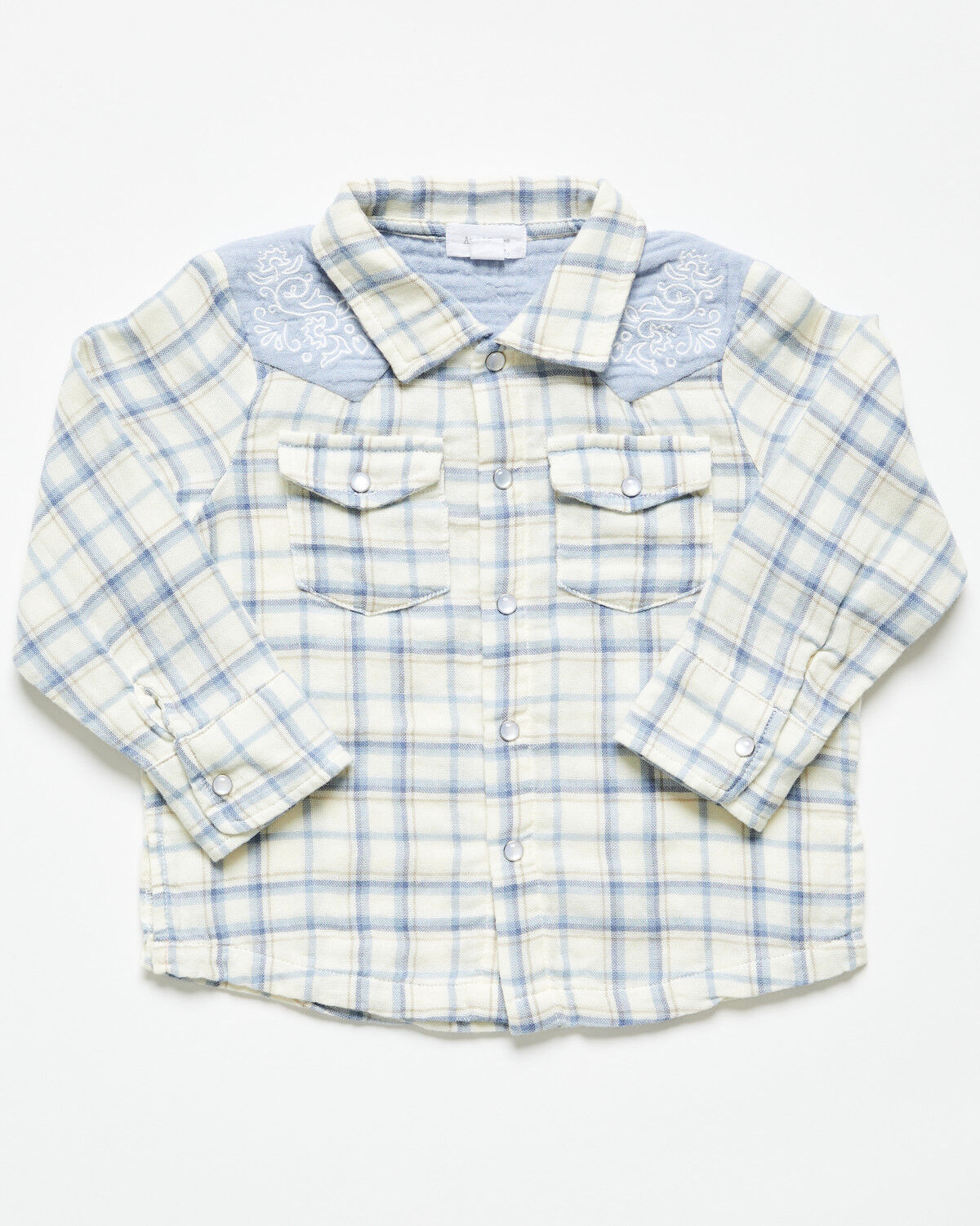 Image #1 - Angel Dear Infant Boys' Plaid Print Long Sleeve Pearl Snap Western Shirt, Blue, hi-res