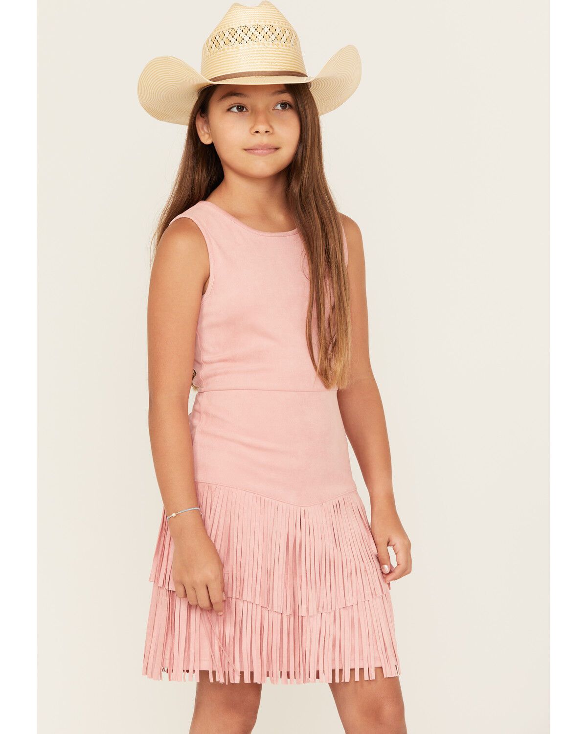 Image #2 - Shyanne Girls' Faux Suede Fringe Mini Dress, Pink, hi-res