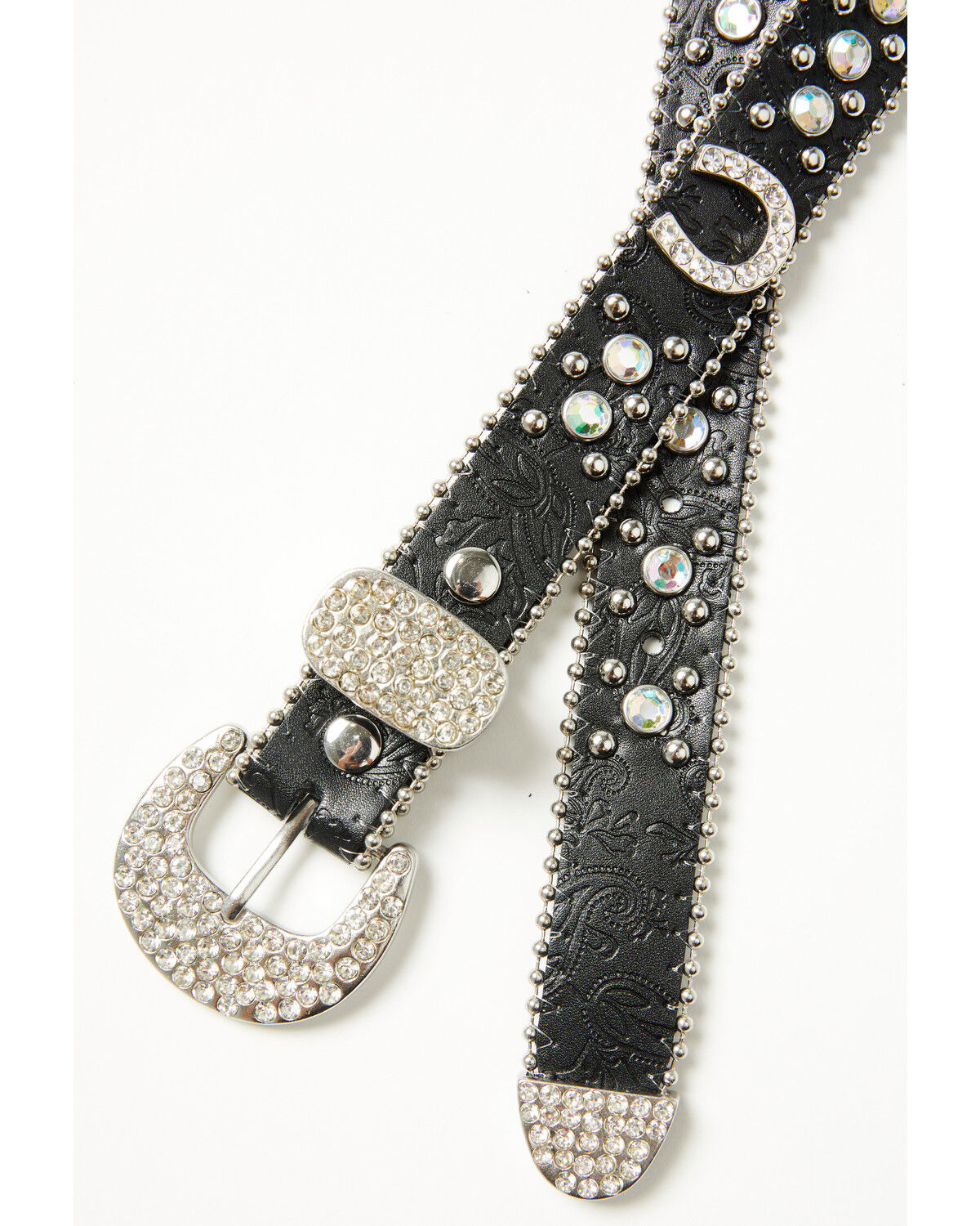 Image #2 - Shyanne Girls' Horseshoe Medallion Bling Belt, Black, hi-res