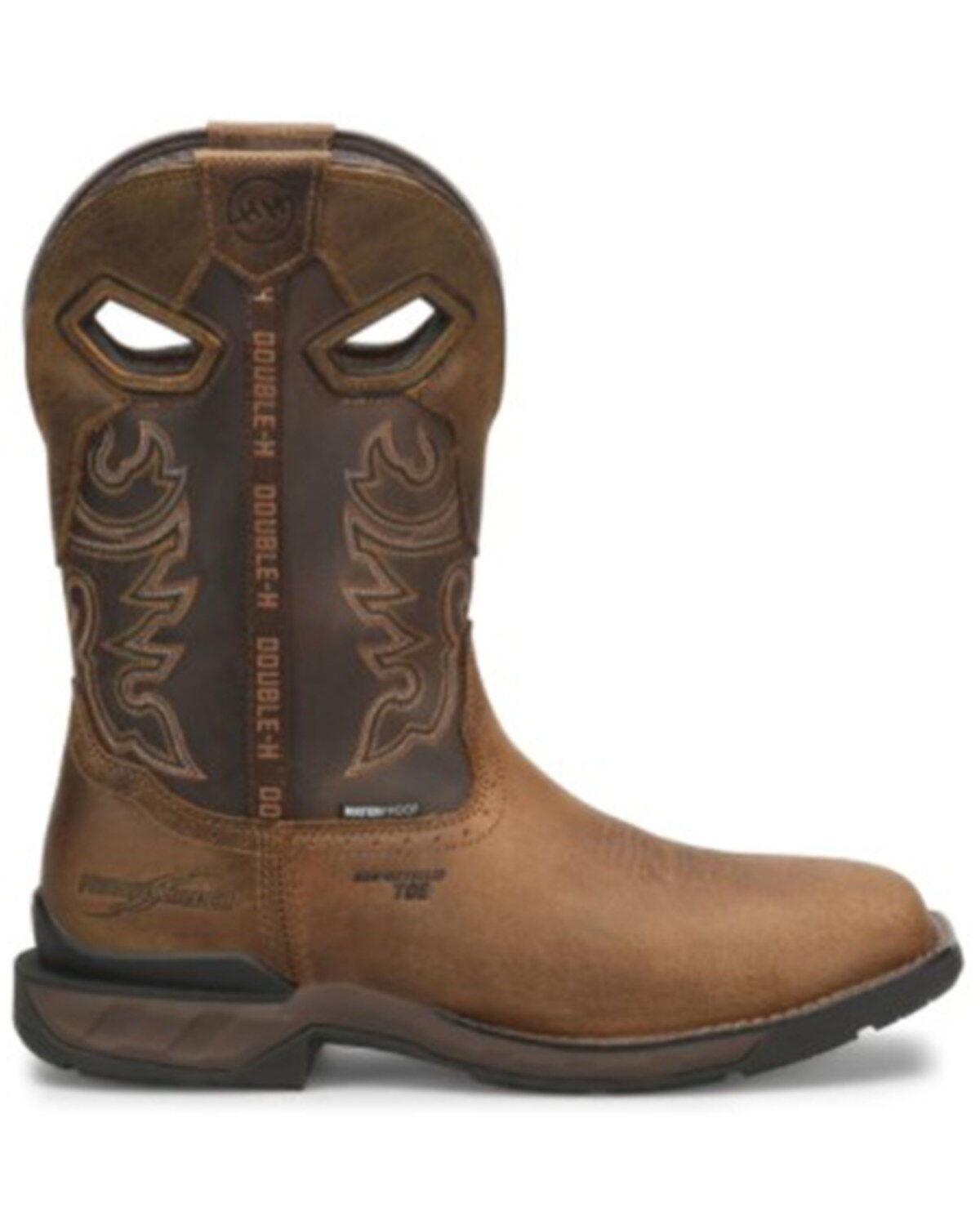 Image #2 - Double H Men's Wilmore Waterproof Pull On Work Boot - Composite Toe, Brown, hi-res