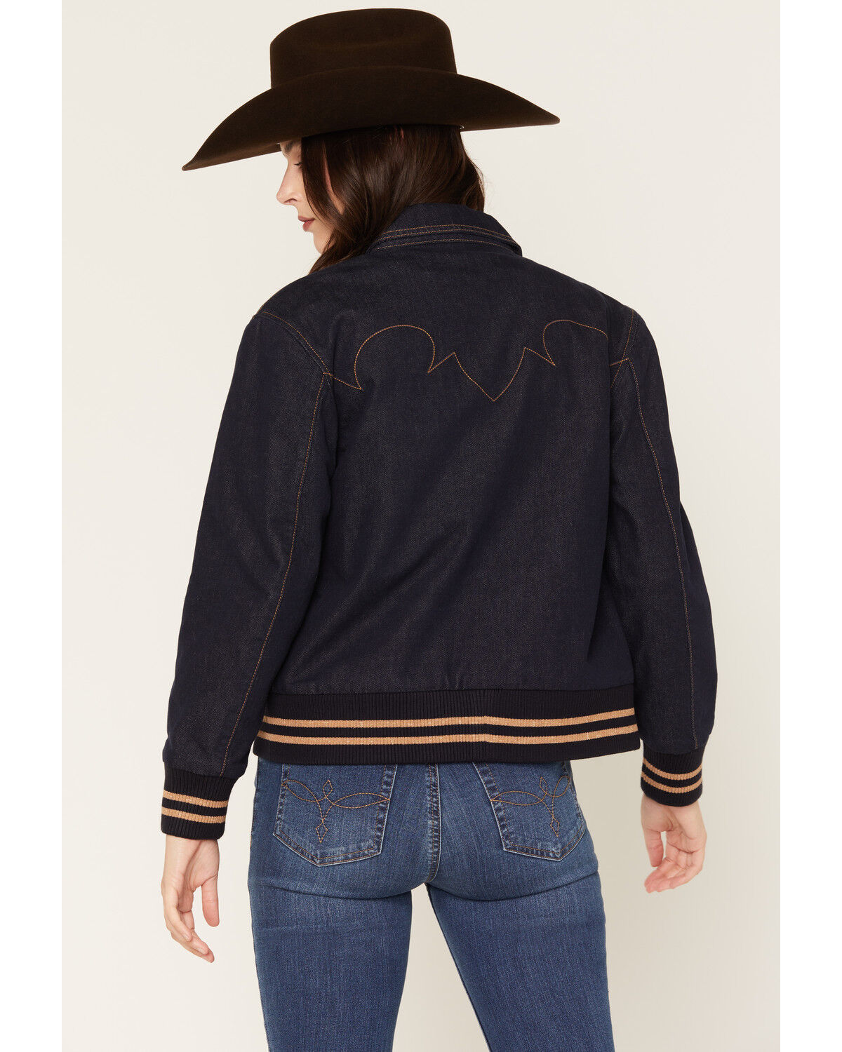Image #4 - Rock & Roll Denim Women's Dark Wash Bomber Jacket, Dark Wash, hi-res