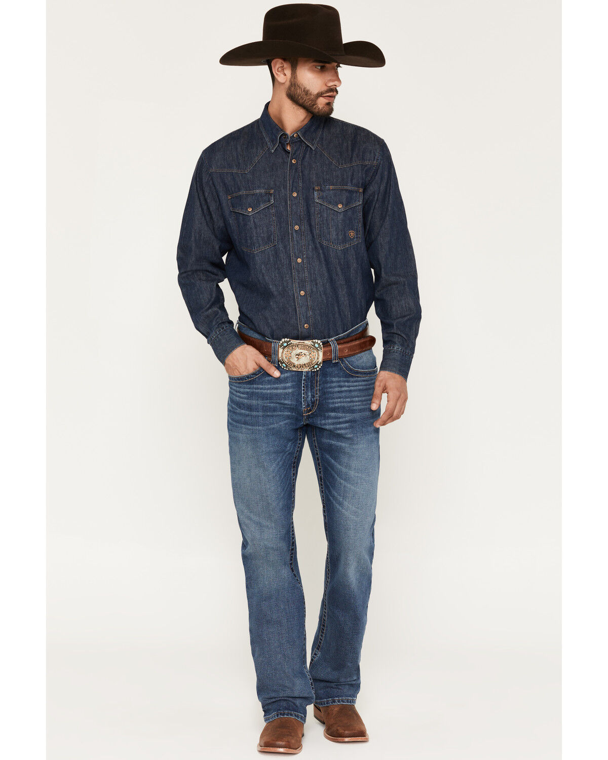 Image #1 - Ariat Men's M4 Heath Thornton Medium Wash Relaxed Bootcut Stretch Denim Jeans - Big, Medium Wash, hi-res