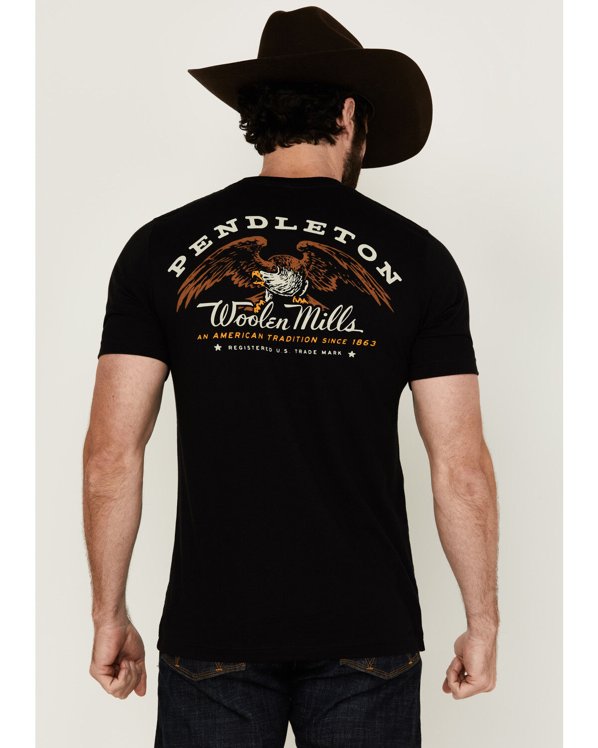 Pendleton Men's Boot Barn Exclusive Eagle Logo Short Sleeve Graphic T-Shirt, Black, hi-res