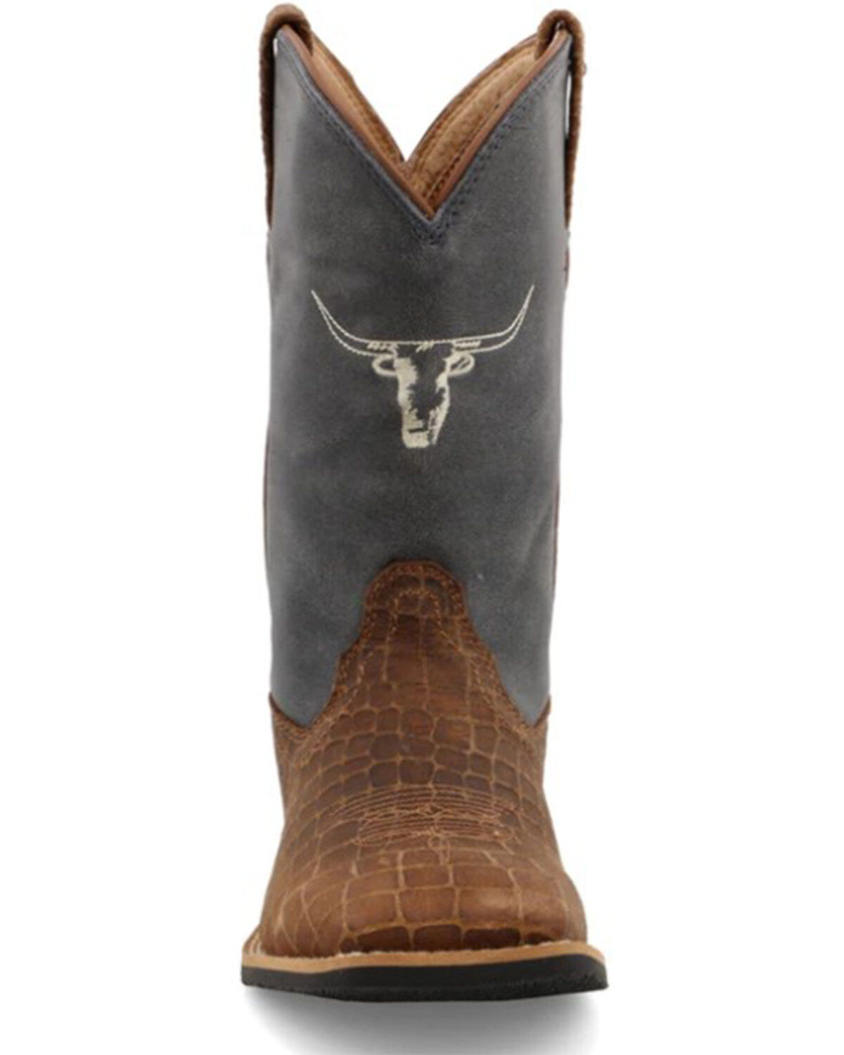 Image #4 - Twisted X Kid's Top Hand Western Boots - Broad Square Toe, Brown/blue, hi-res