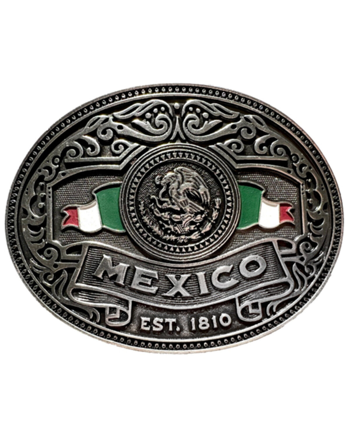 Image #1 - Cody James Men's Mexico Flag Belt Buckle, Silver, hi-res