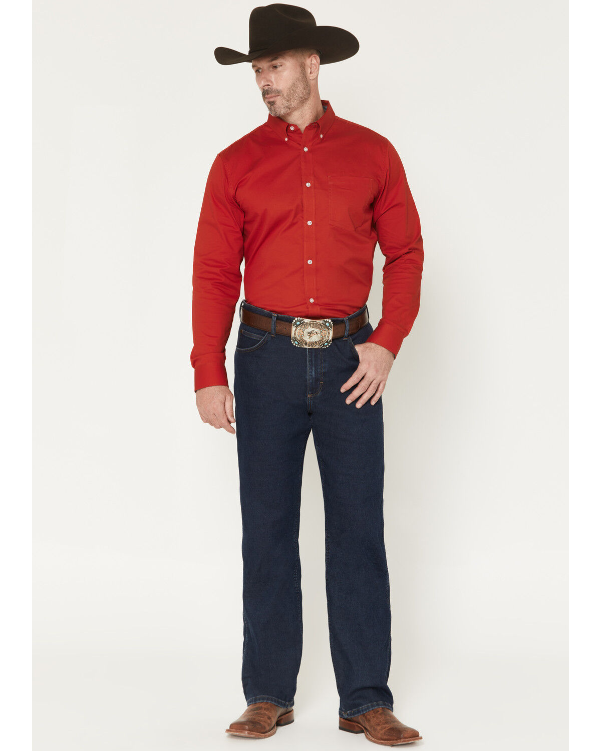 Image #1 - Wrangler Men's 14MWZ Cowboy Cut&reg; Dark Wash Flannel Lined Straight Stretch Denim Jeans, Dark Wash, hi-res