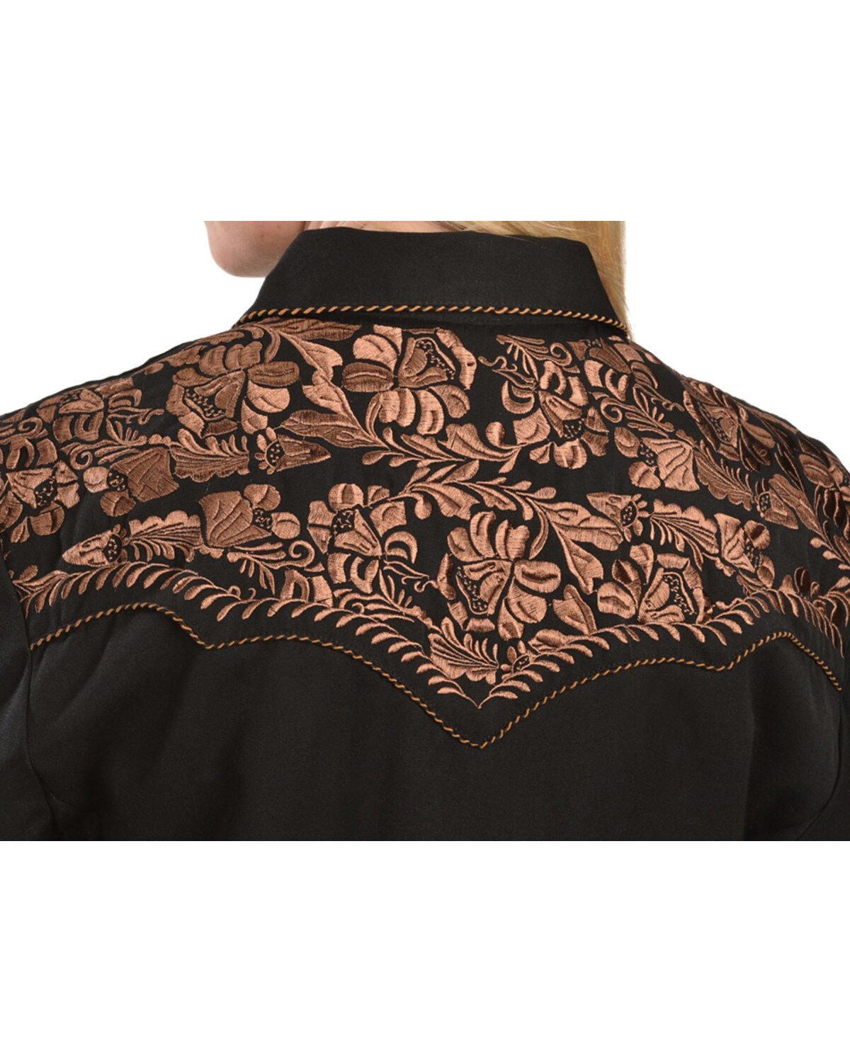 Image #2 - Scully Women's Floral Embroidered Long Sleeve Western Shirt, Black, hi-res