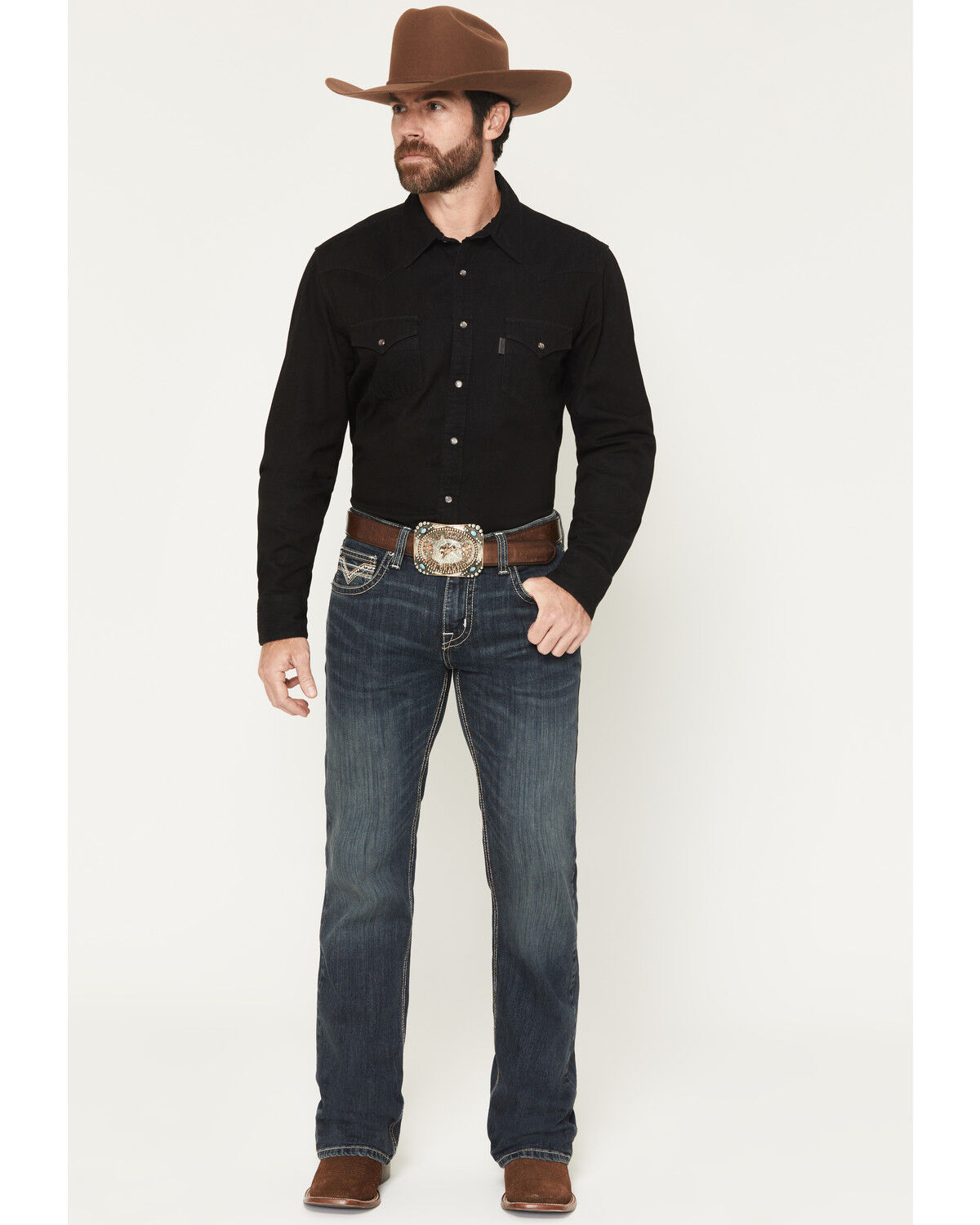 Image #1 - Rock & Roll Denim Men's Boot Barn Exclusive Pistol Dark Wash Bootcut Reflex Denim Jeans, Dark Wash, hi-res