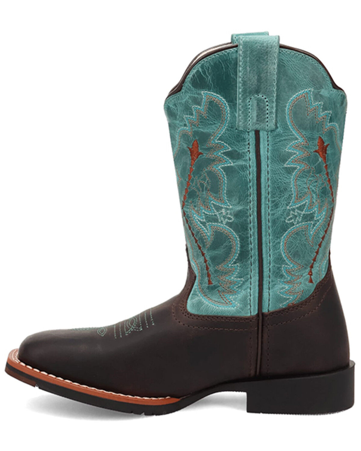 Image #3 - Dan Post Girls' Salina Western Boots - Broad Square Toe, Chocolate/turquoise, hi-res