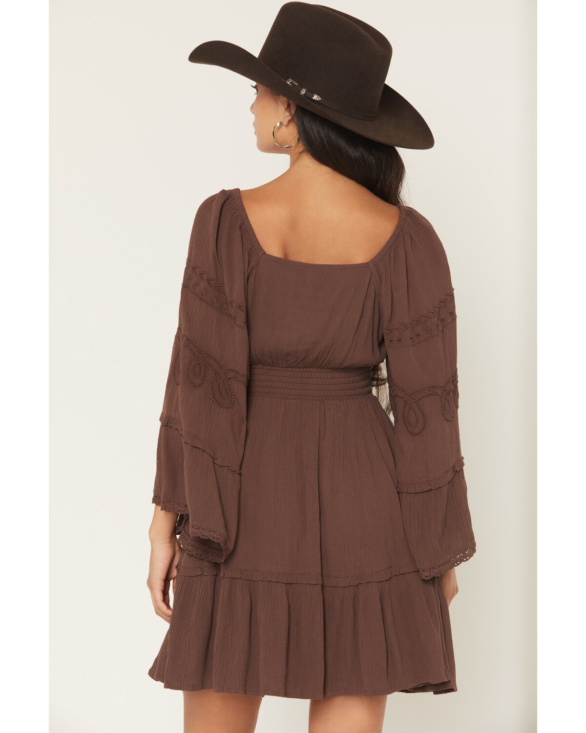 Image #4 - Shyanne Women's Highlands Bell Sleeve Embroidered Mini Dress, Brown, hi-res