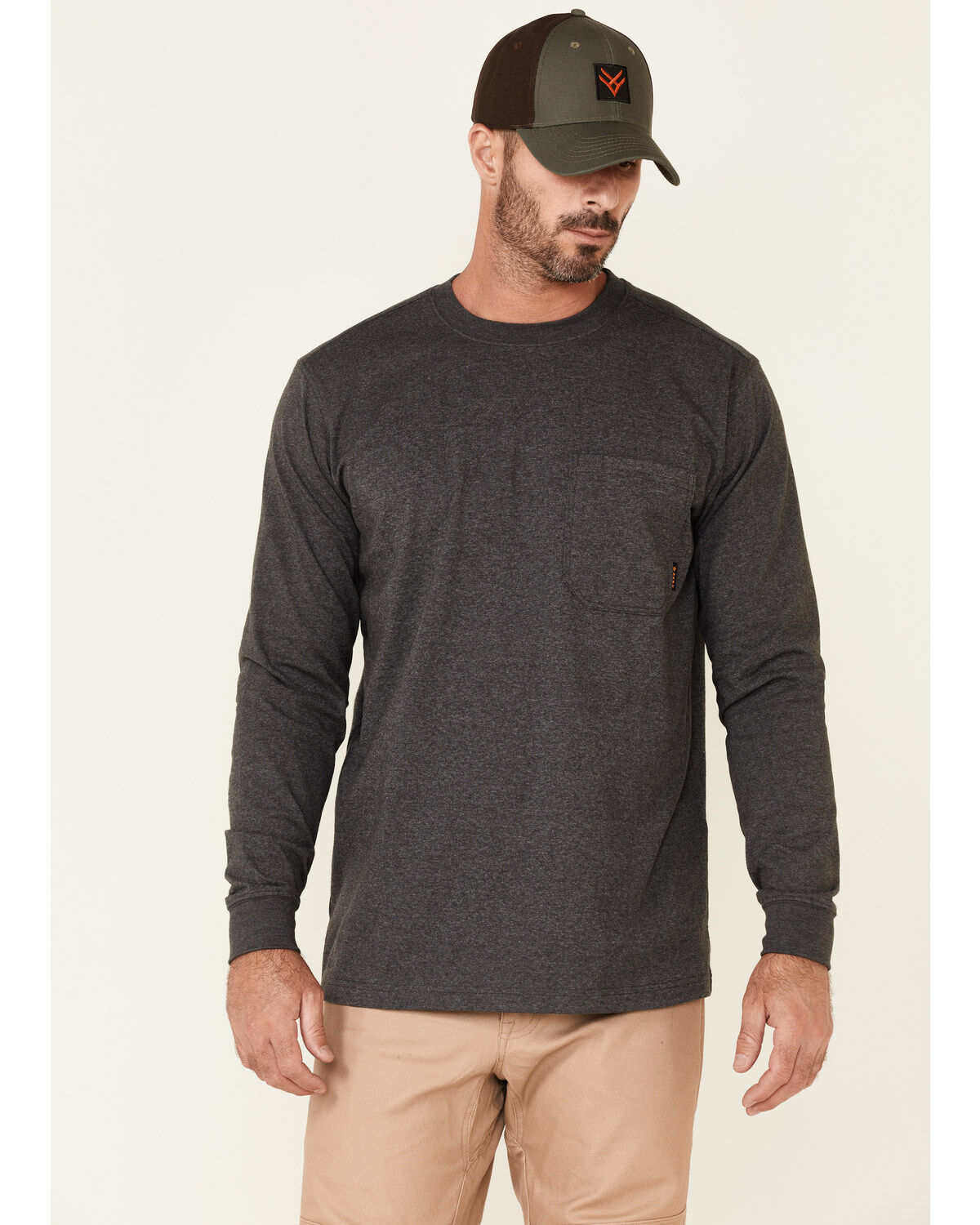 Hawx Men's Solid Charcoal Forge Long Sleeve Work Pocket T-Shirt, Charcoal, hi-res