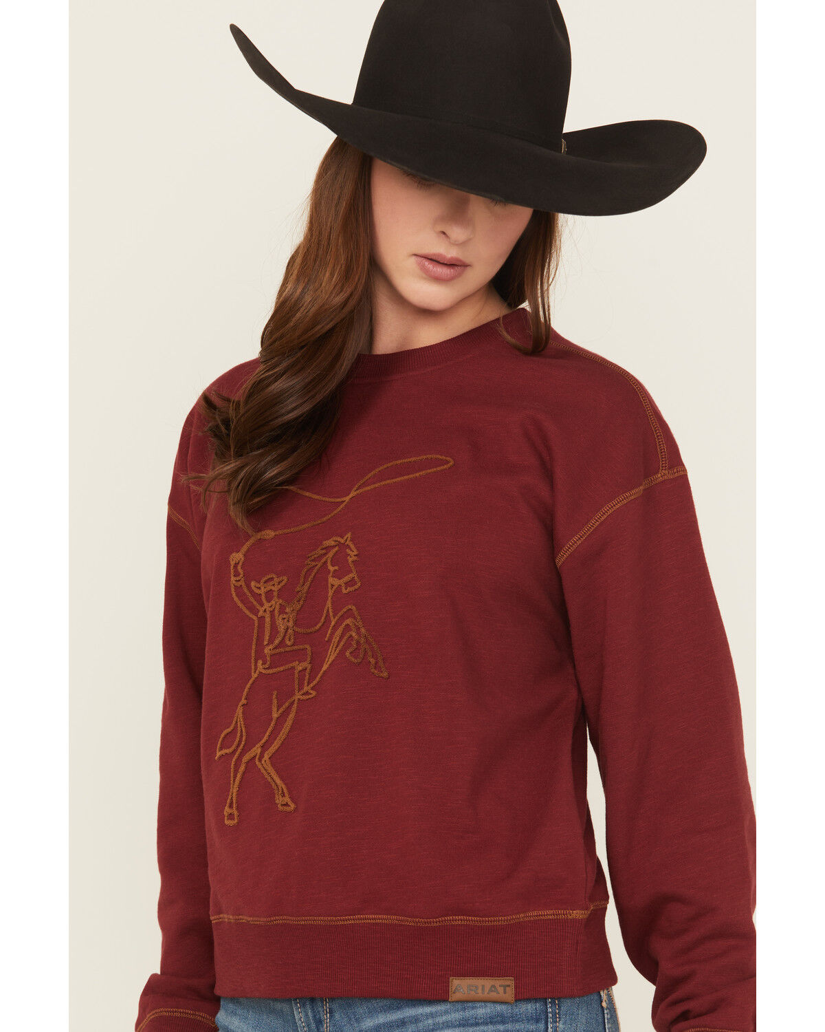 Image #2 - Ariat Women's Lasso Crewneck, Burgundy, hi-res