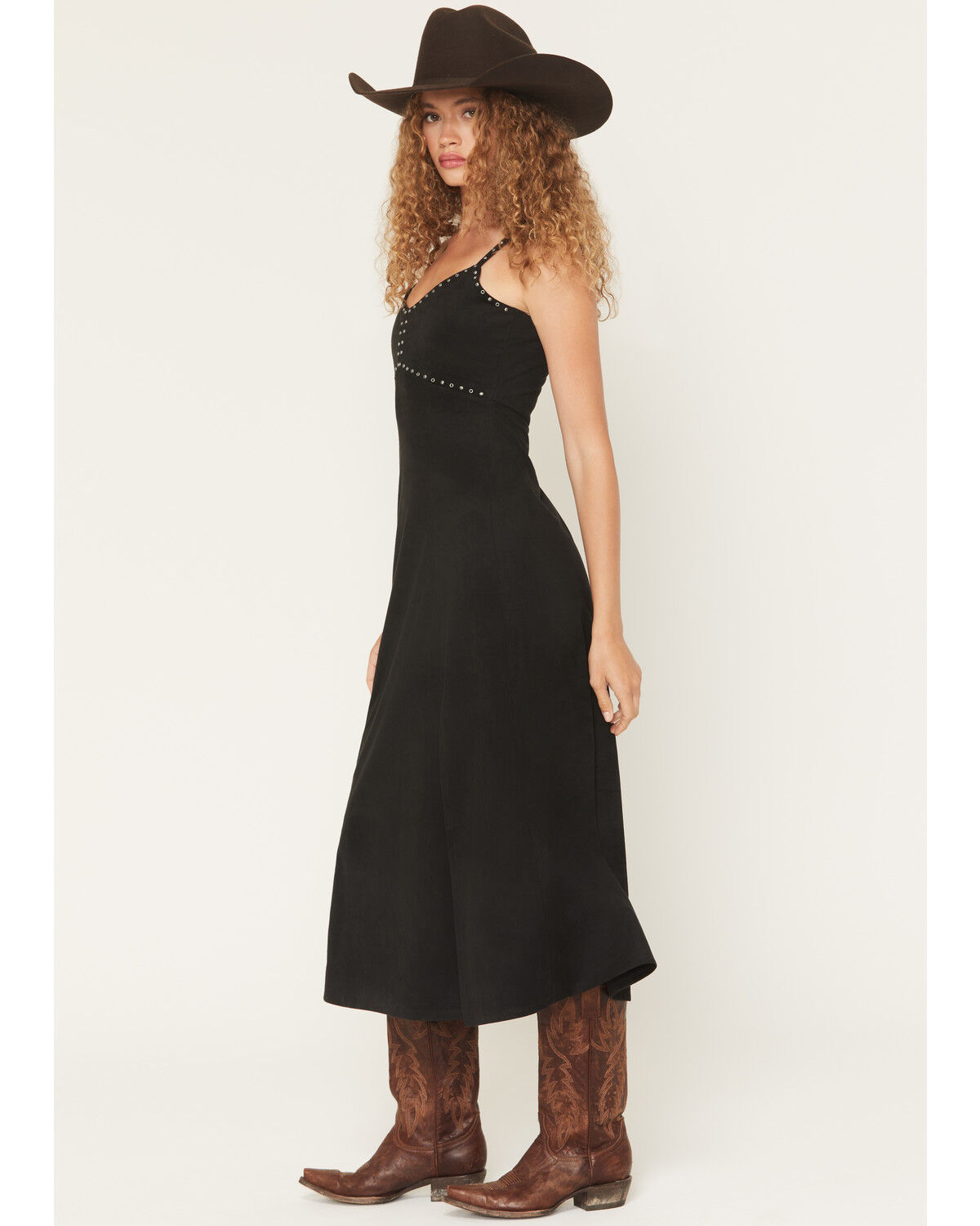 Image #2 - Idyllwind Women's Gina Studded Faux Suede Sleeveless Midi Dress, Black, hi-res