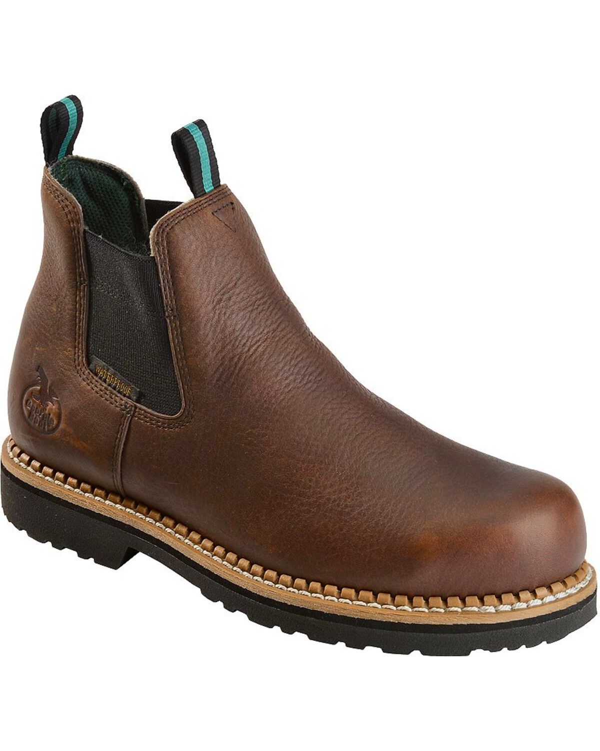 Image #1 - Georgia Boot Men's Romeo Waterproof Slip-On Work Shoes - Soft Toe, Brown, hi-res