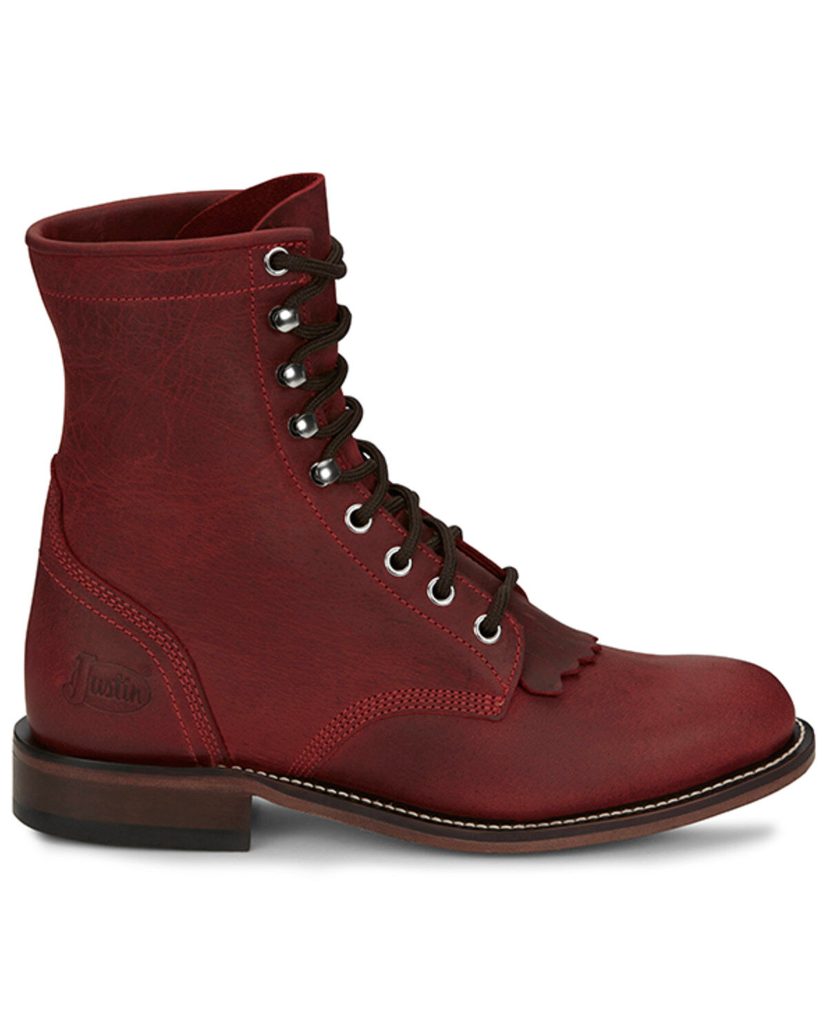 Image #2 - Justin Women's McKean Lace-Up Boots - Round Toe, Red, hi-res