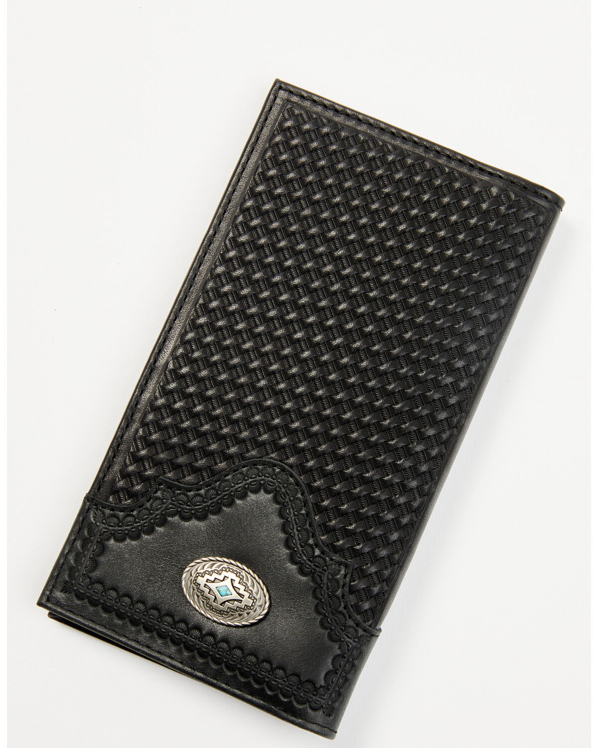 Cody James Men's Dwight Basketweave Tooled Rodeo Wallet, Black, hi-res