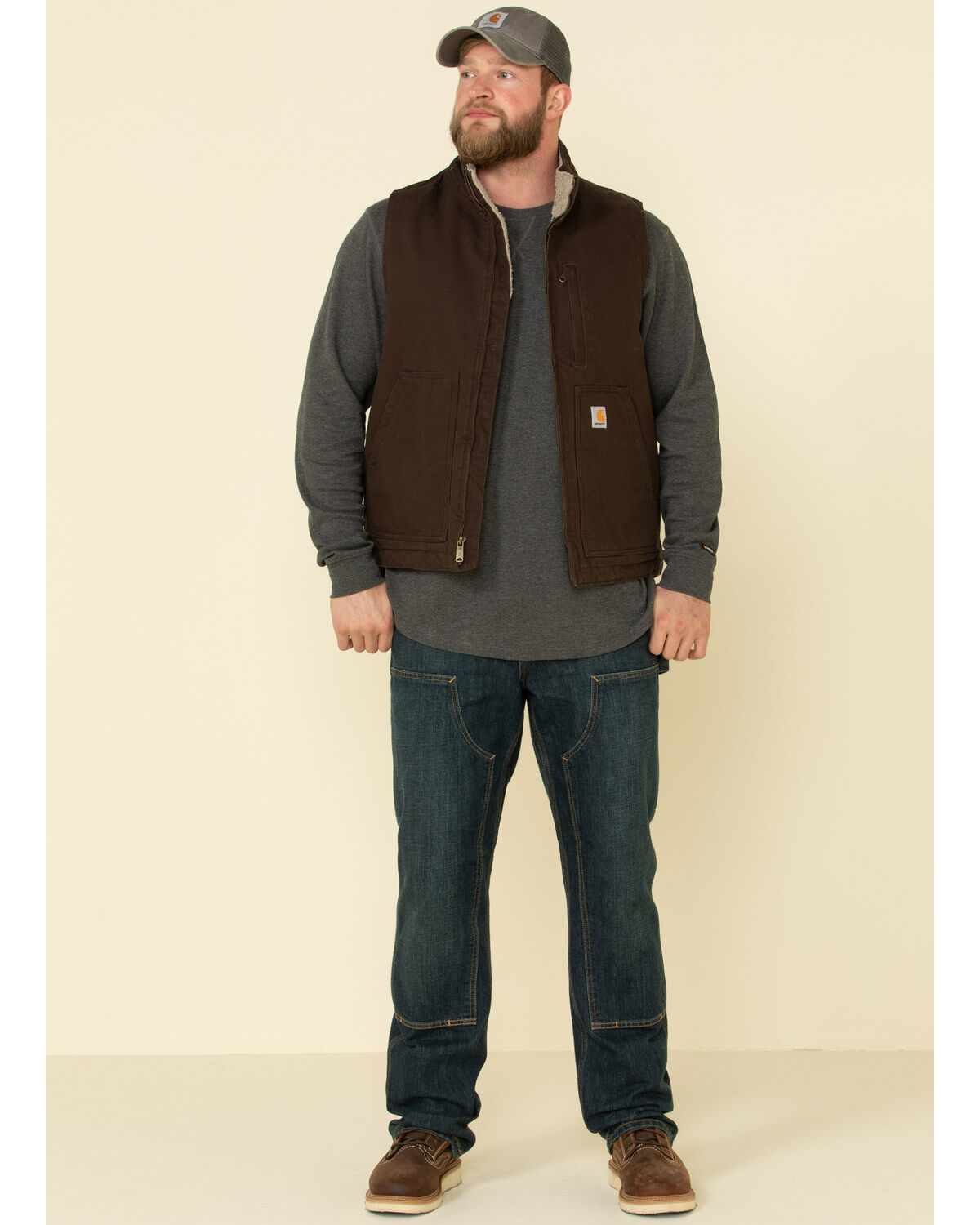 Image #3 - Carhartt Men's Dark Brown Washed Duck Sherpa Lined Mock Neck Work Vest - Tall, Dark Brown, hi-res
