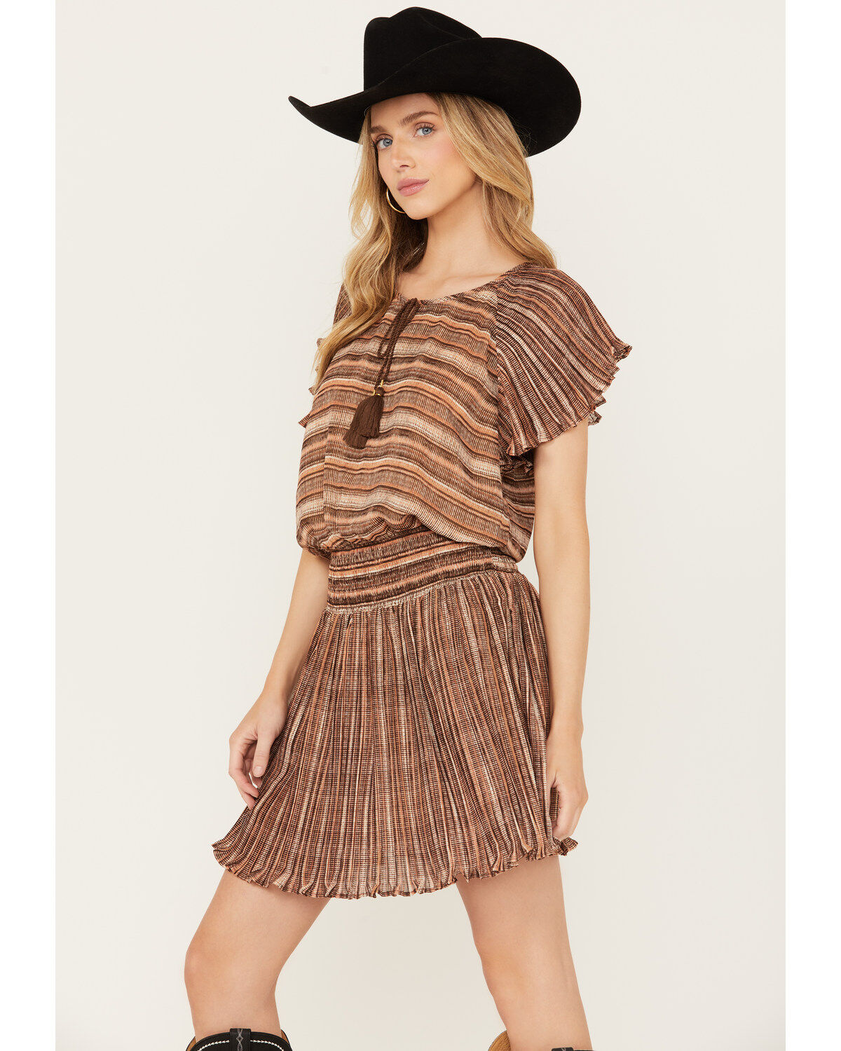 Image #2 - Shyanne Women's Smocked Waist Printed Mini Dress, Medium Brown, hi-res