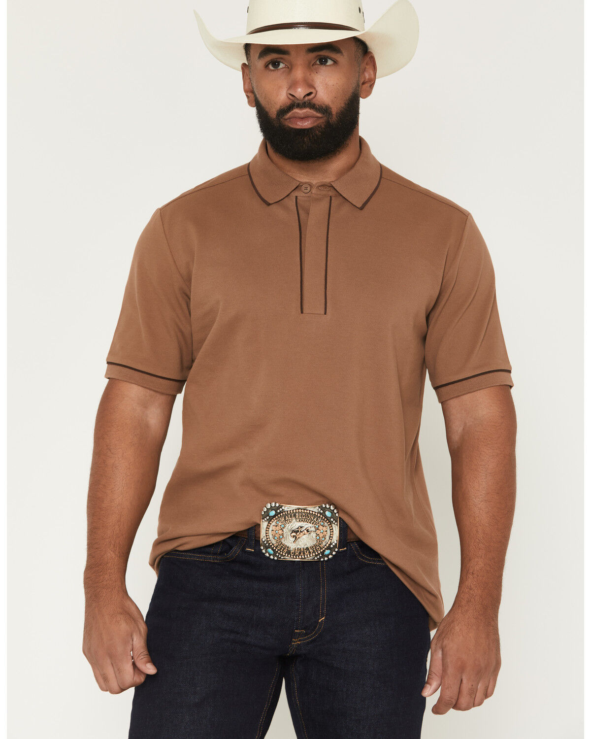 Image #1 - Cody James Black 1978&reg; Men's Cooper Solid Short Sleeve Stretch Polo, Lt Brown, hi-res
