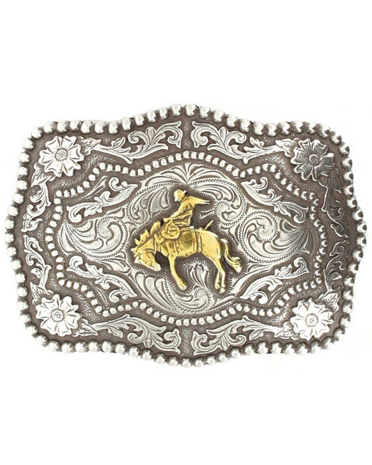 Image #1 - Cody James&reg; Men's Bucking Bronc Rectangle Belt Buckle, Silver, hi-res