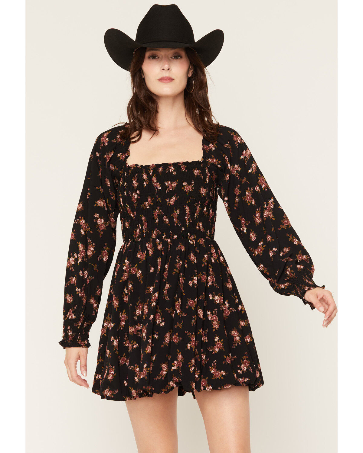 Image #1 - Saltwater Luxe Women's Ralph Floral Print Long Sleeve Mini Dress, Black, hi-res