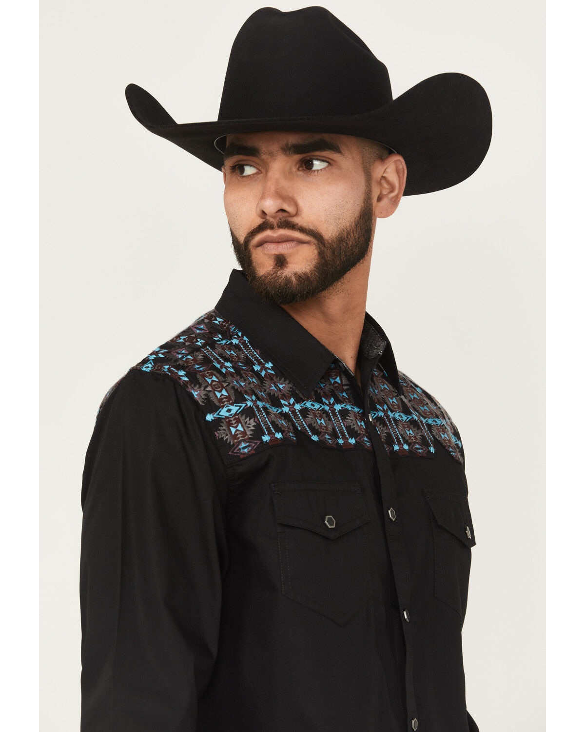 Image #2 - Moonshine Spirit&reg; Men's Instinct Embroidered Solid Long Sleeve Snap Western Shirt, Black, hi-res