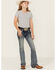 Image #3 - Shyanne Girls' Steerhead Embroidered Bootcut Stretch Denim Jeans, Blue, hi-res