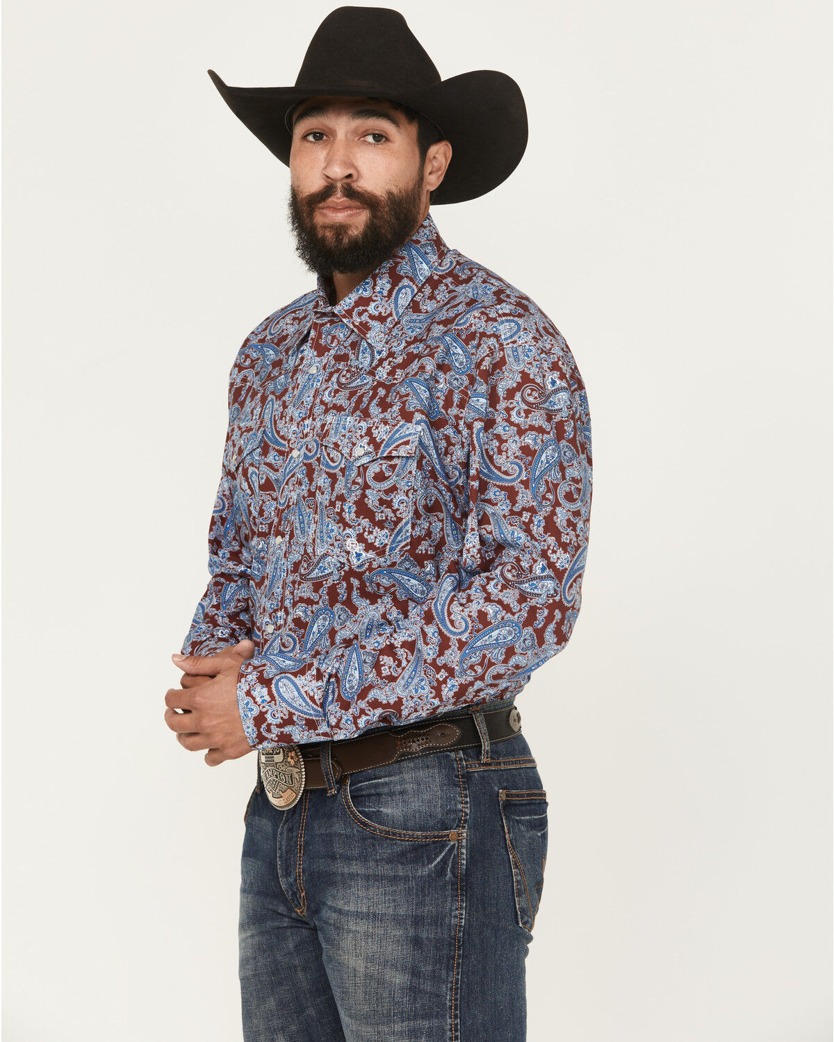 Image #2 - Roper Men's Paisley Print Long Sleeve Snap Western Shirt, Wine, hi-res