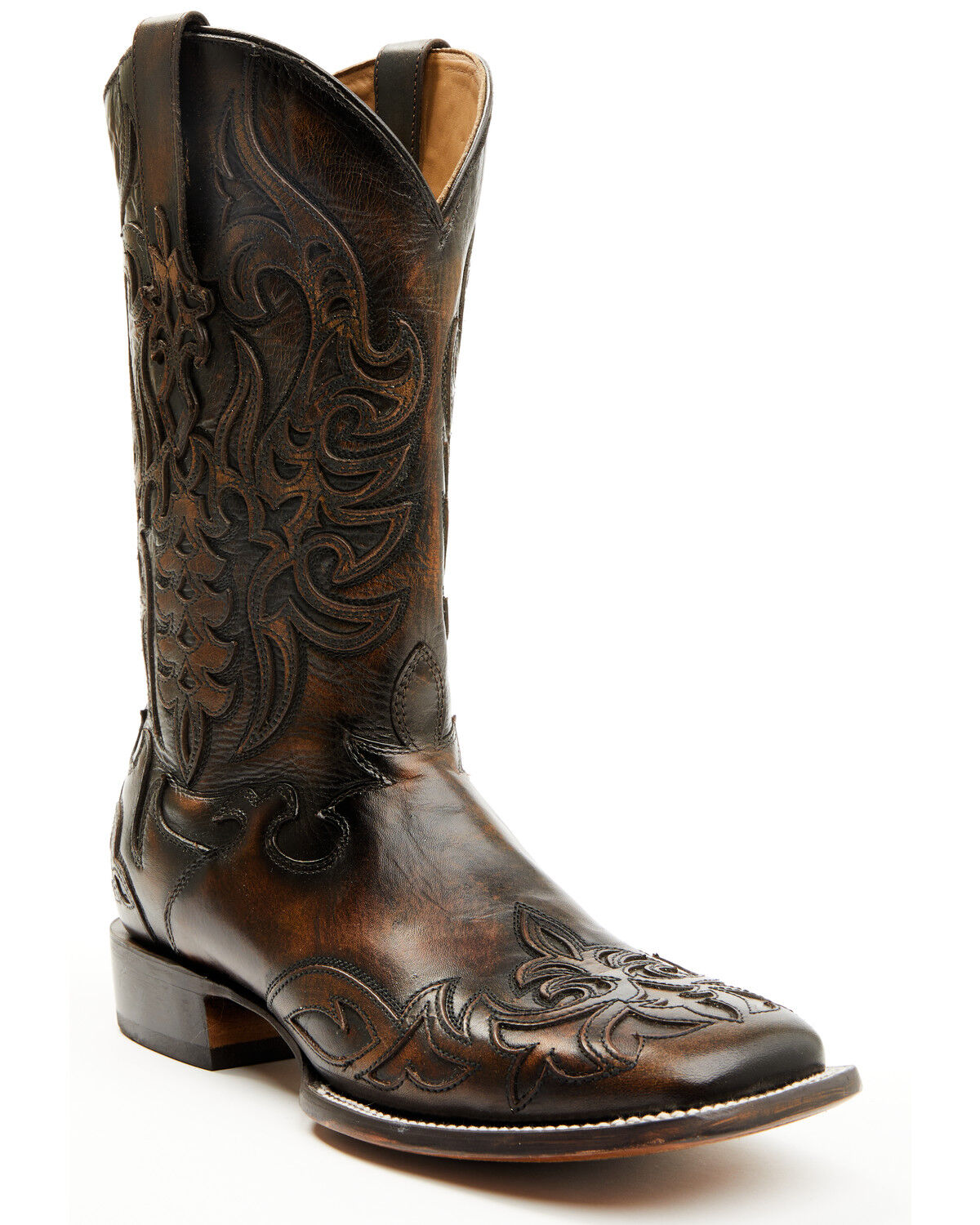 Image #1 - Corral Men's Overlay Embroidered Western Boots - Broad Square Toe, Black, hi-res