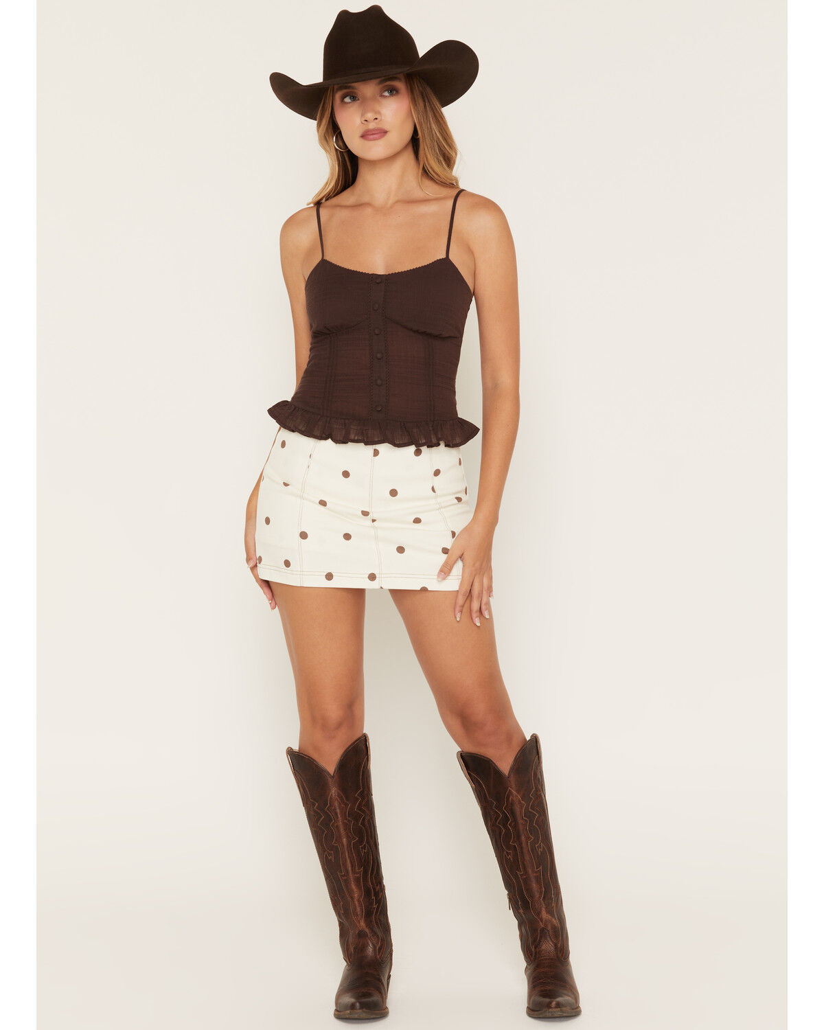 Cleo + Wolf Women's Polka Dot Mini Skort, Ivory, hi-res