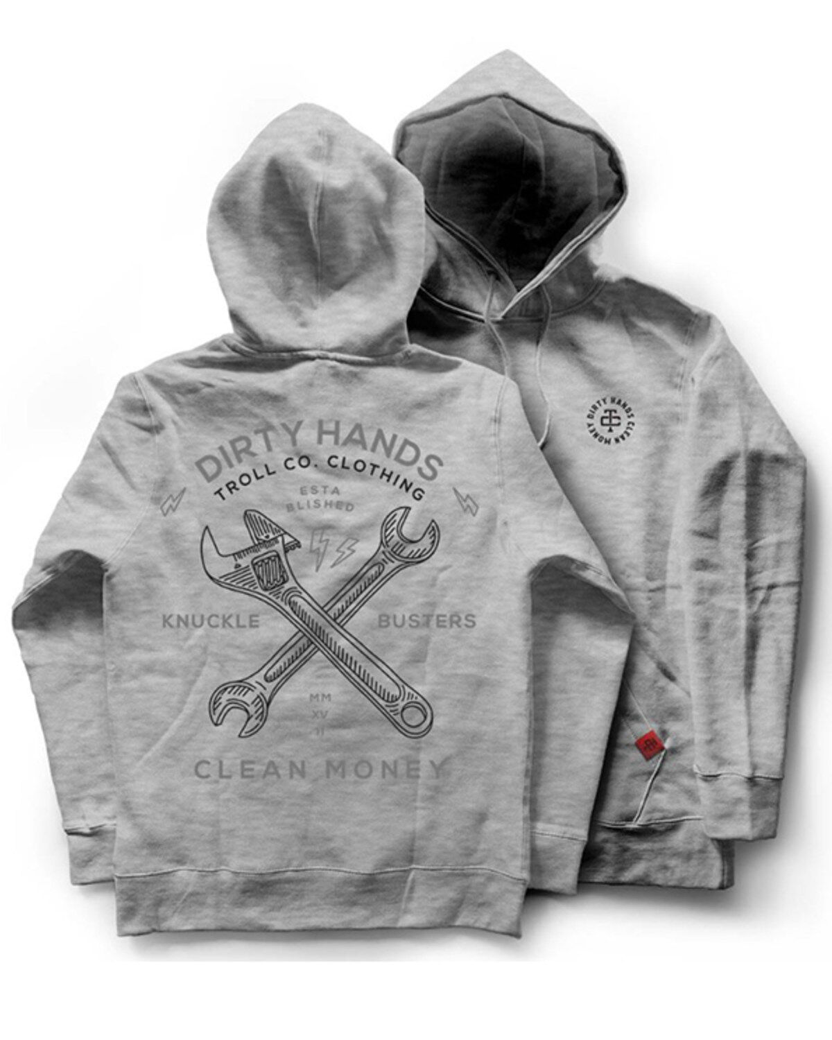 Image #1 - Troll Co Men's Twisting Wrenches Hooded Sweatshirt, Grey, hi-res