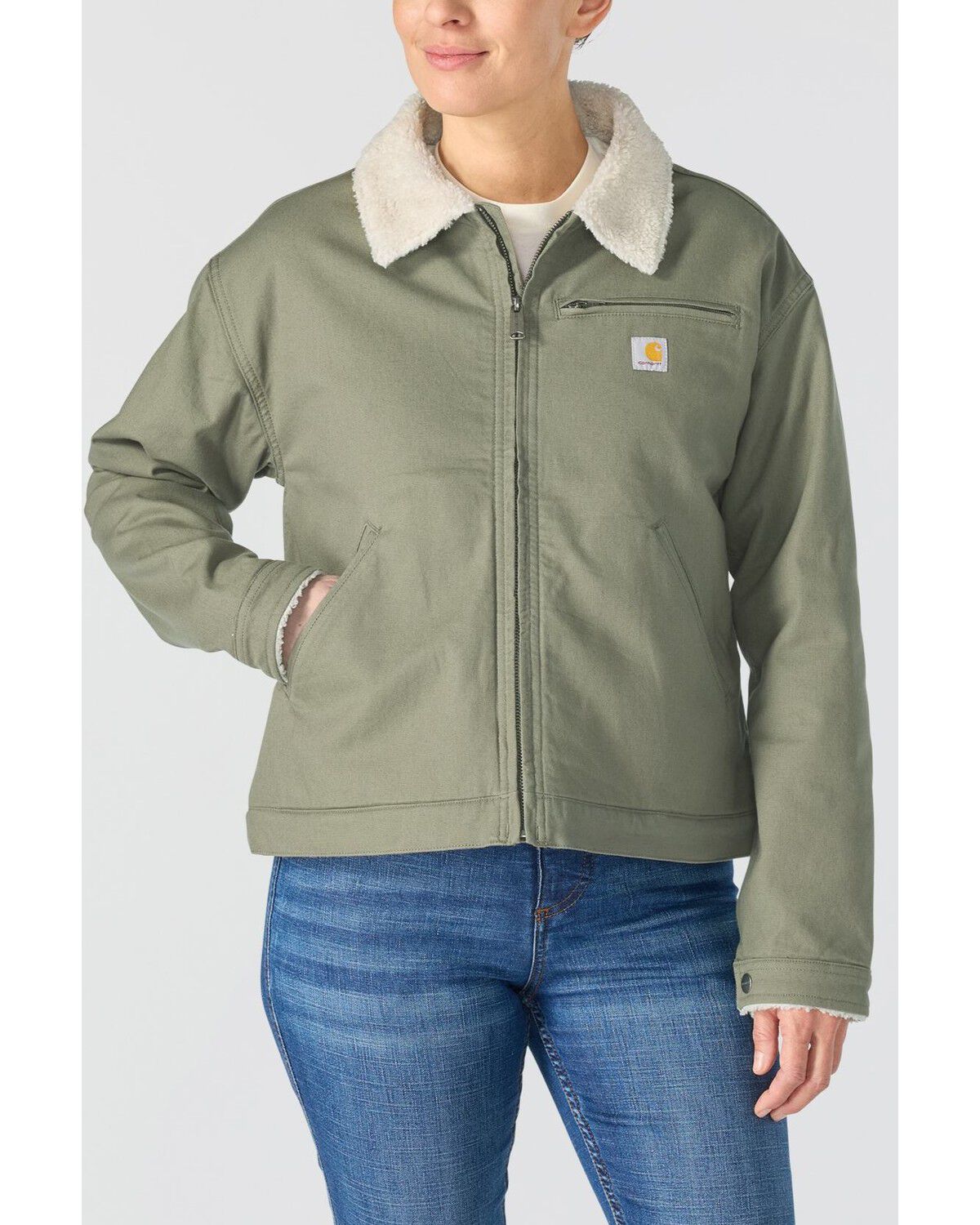 Image #1 - Carhartt Women's Crawford Sherpa Detroit Jacket, Olive, hi-res