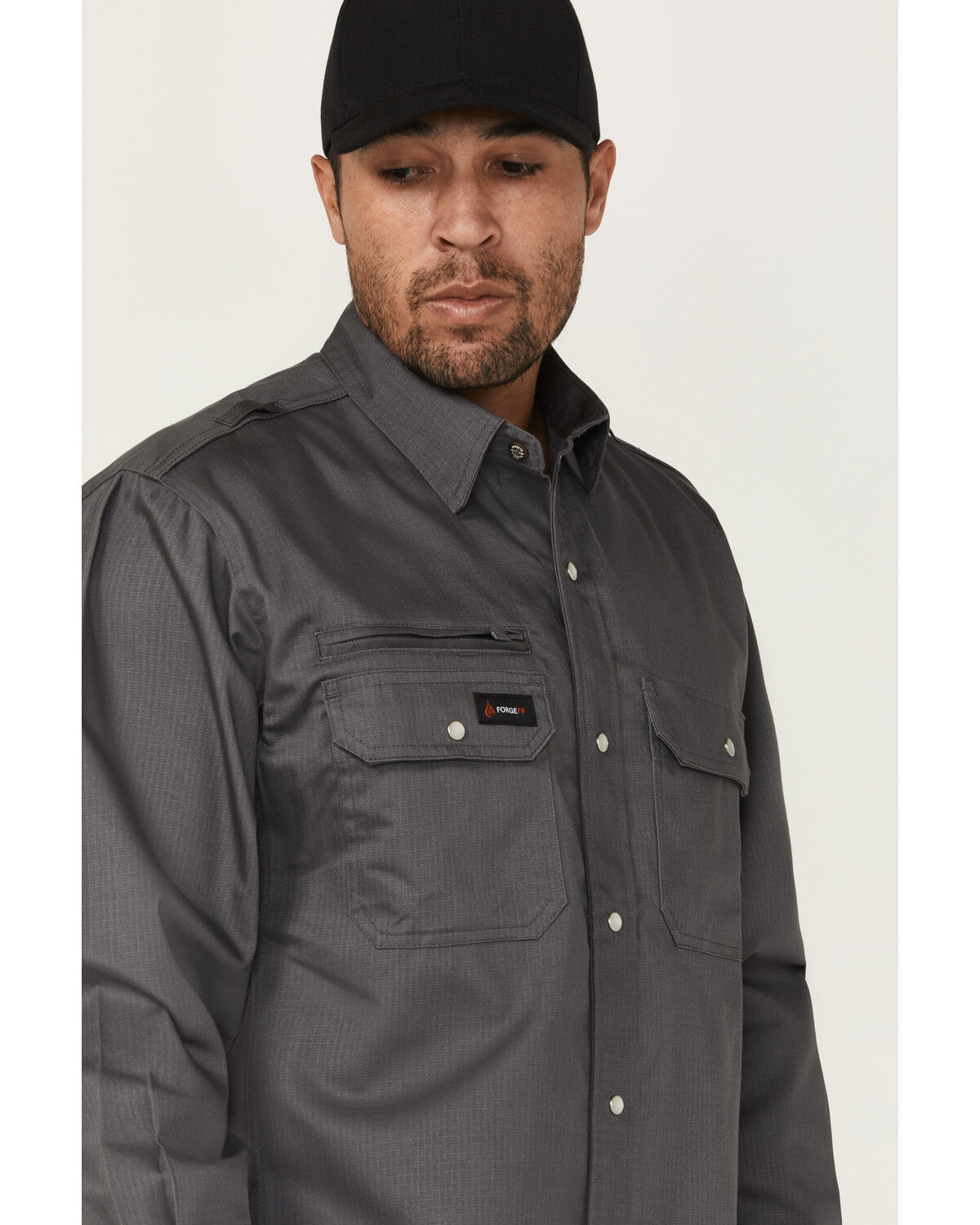 Image #2 - Forge Workwear Men's FR Lightweight Ripstop Vent Long Sleeve Snap Work Shirt, Grey, hi-res
