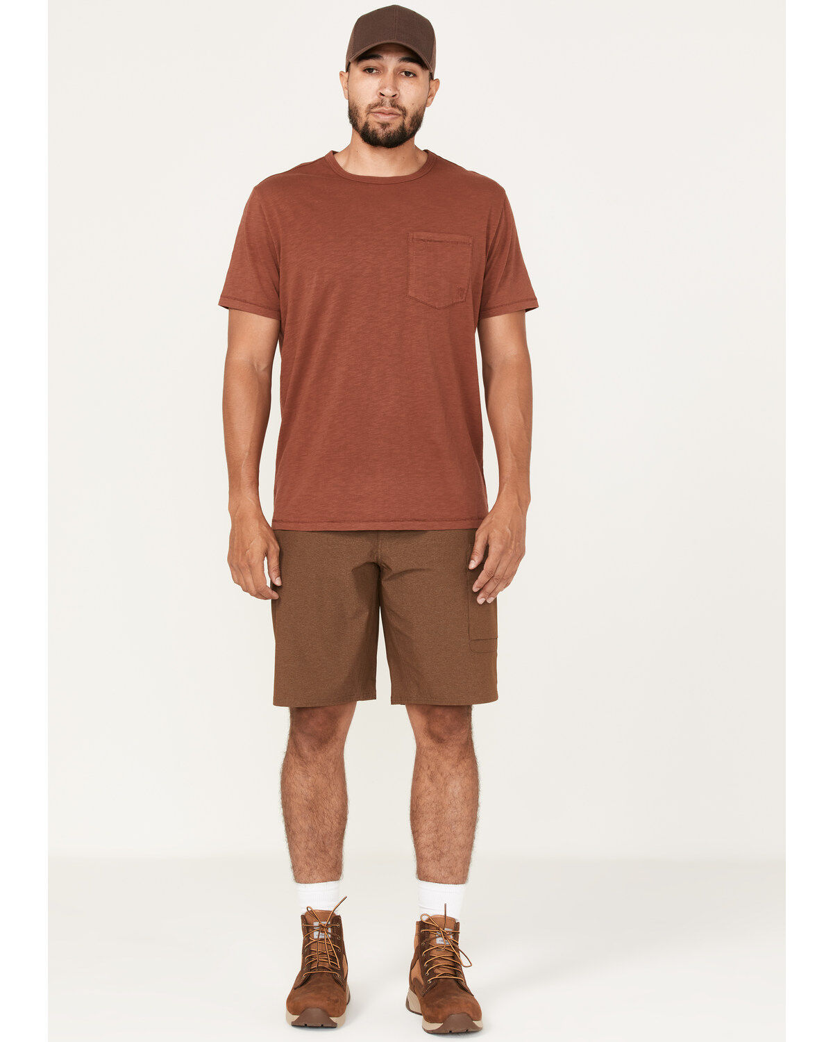 Image #1 - Brothers and Sons Men's Stretch Ripstop Brown Slim Straight Cargo Shorts, Brown, hi-res