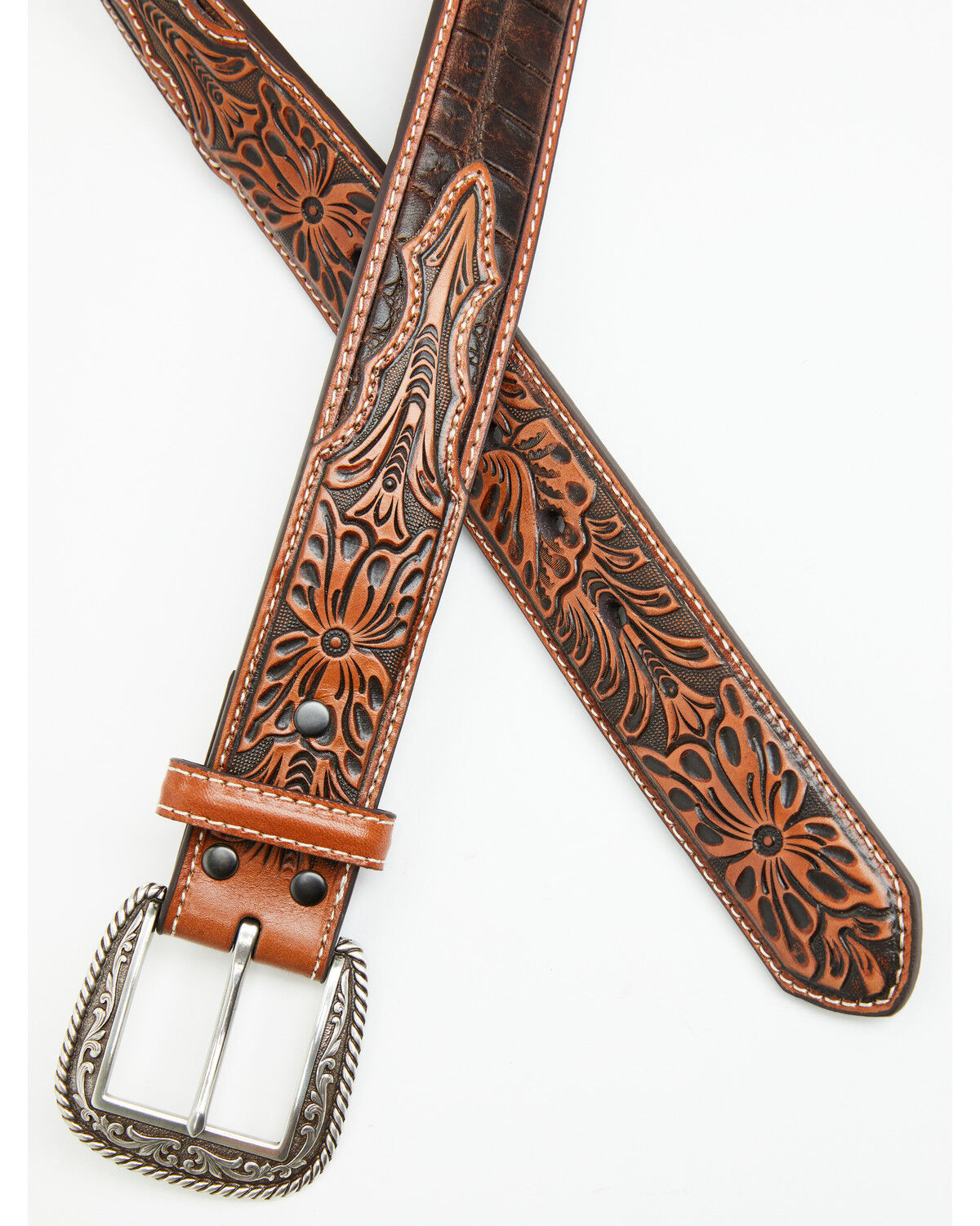 Image #2 - Ariat Men's Croc Floral Tabs Belt, Tan, hi-res