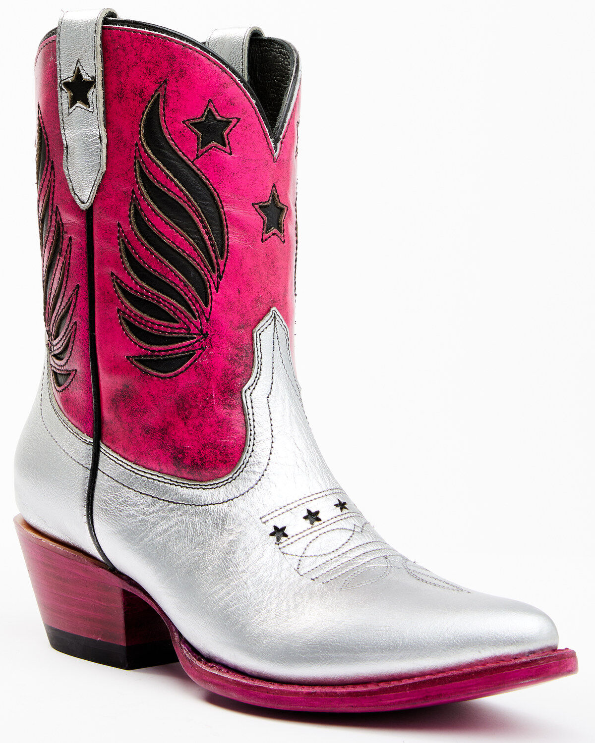 Image #1 - Idyllwind Women's Metallic Star Inlay Roadie Western Booties - Round Toe, Pink, hi-res