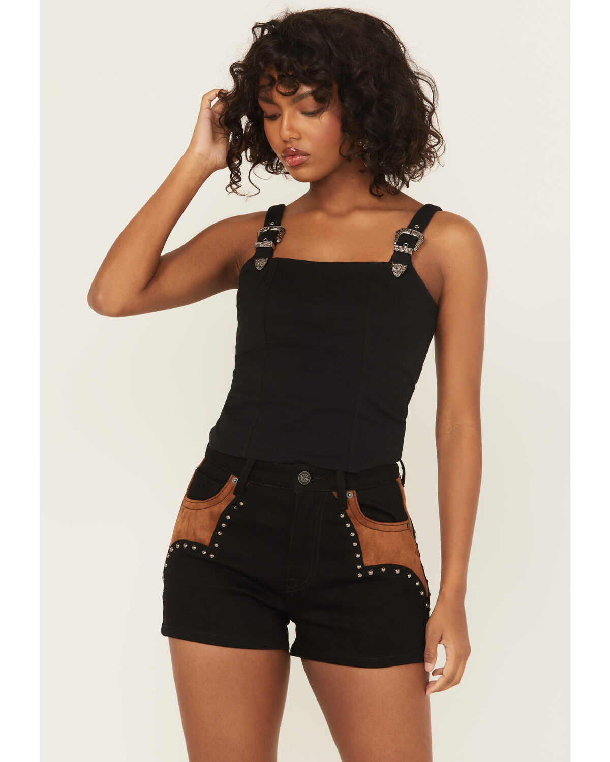 Image #1 - Rock & Roll Denim Women's Buckle Tank Top, Black, hi-res