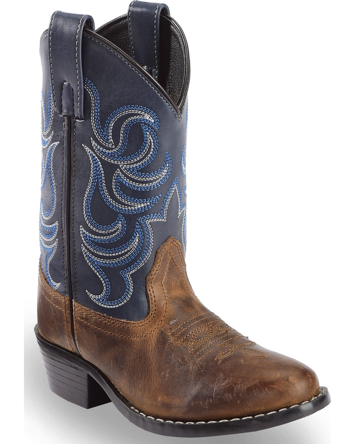Image #1 - Cody James Boys' Holt Two-Tone Embroidered Western Boots - Round Toe, Brown, hi-res