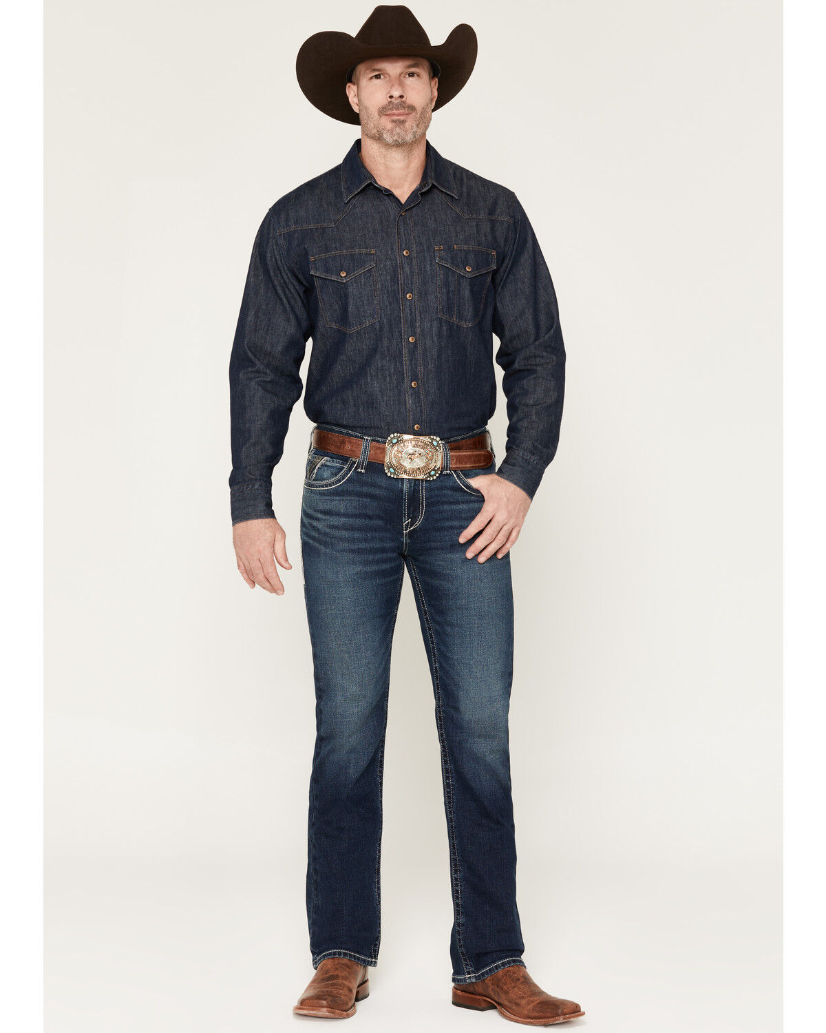 Image #1 - Ariat Men's M7 James Christopher Dark Wash Slim Straight Stretch Denim Jeans, Dark Wash, hi-res