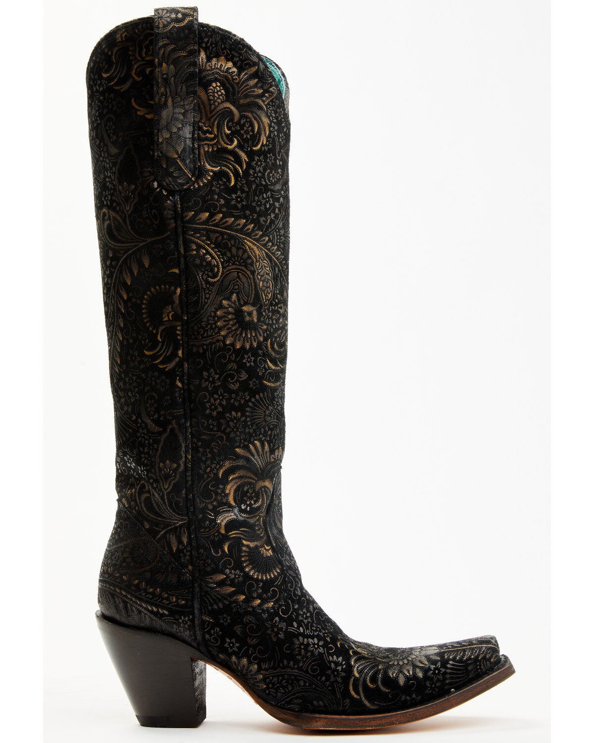 Image #2 - Corral Women's Floral Tall Western Boots - Snip Toe, Gold, hi-res
