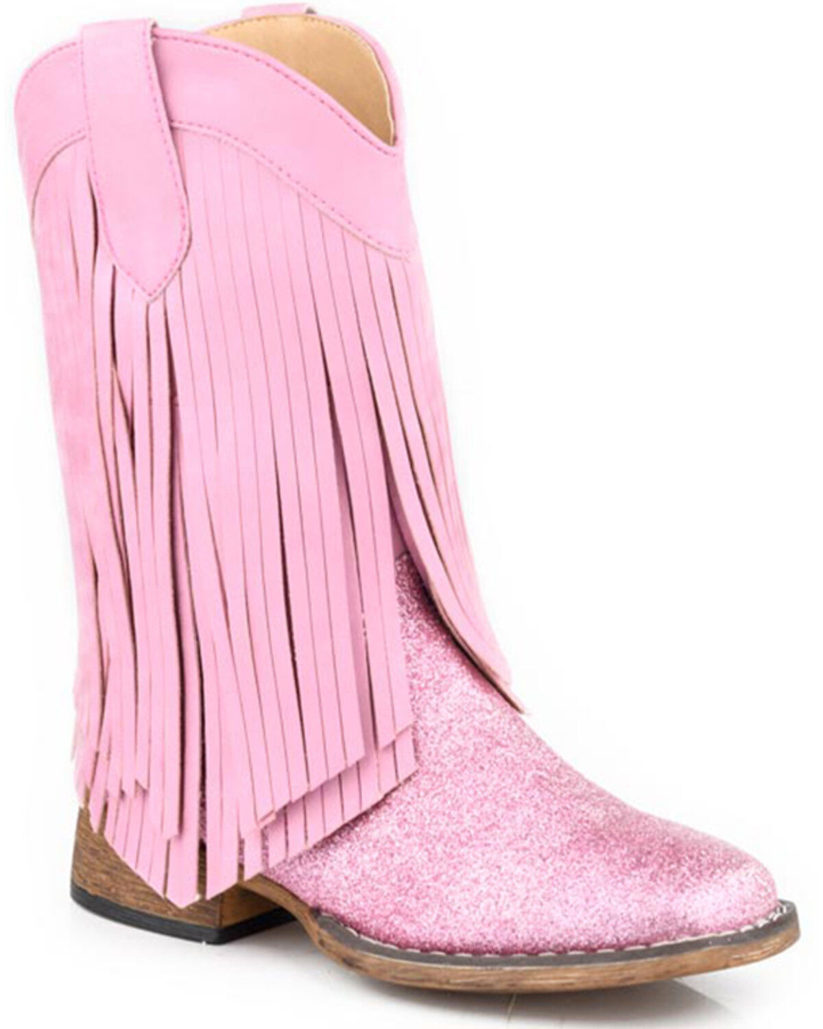 Image #1 - Roper Little Girls' Double Fringe Western Boots - Broad Square Toe, Pink, hi-res