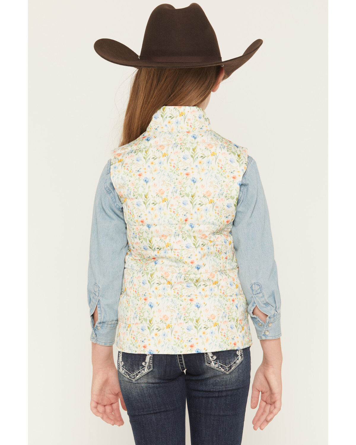 Image #4 - Ariat Girls' Bella Floral Print Reversible Vest, Multi, hi-res