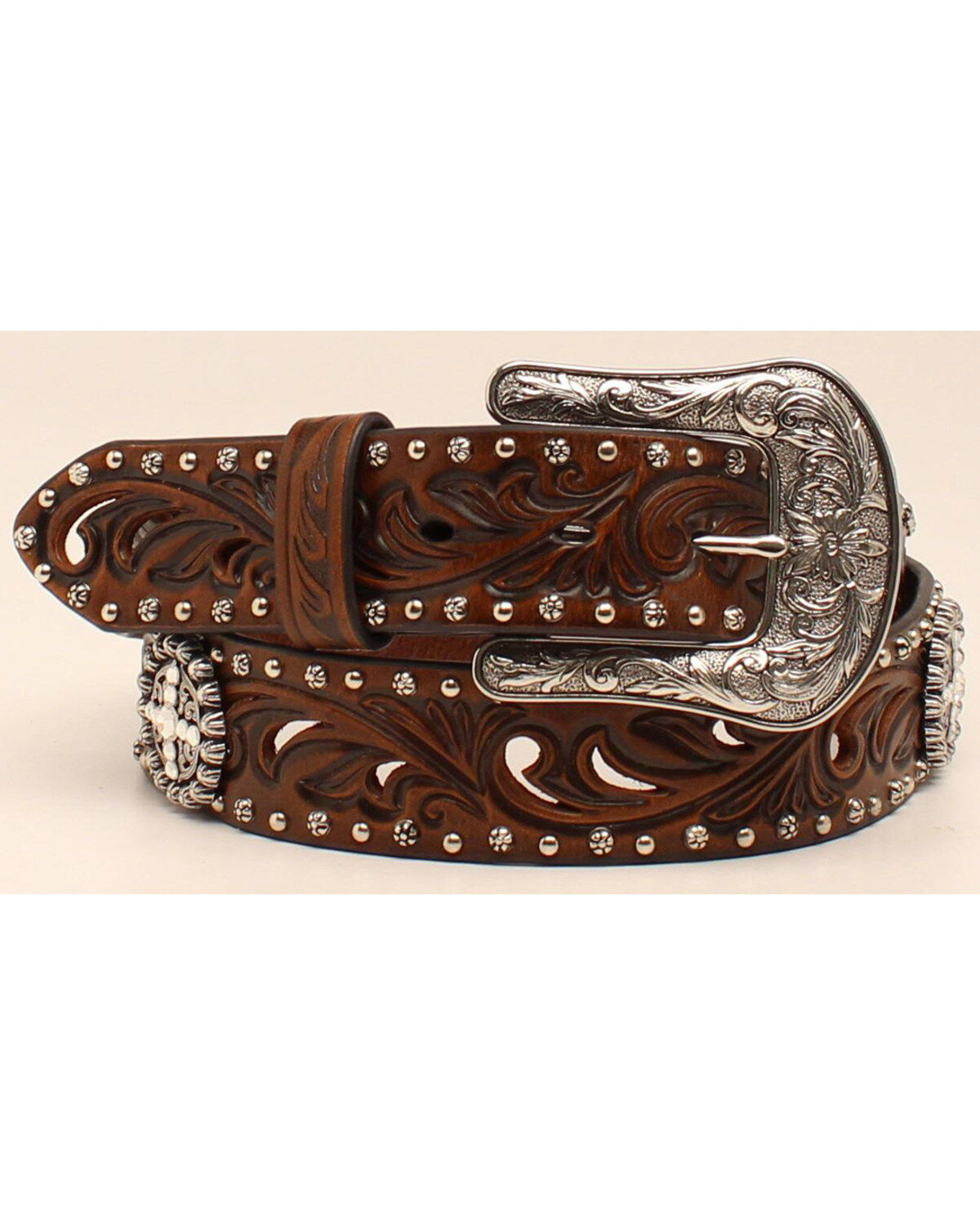 Image #1 - Ariat Women's Concho & Cutout Leather Belt, Brown, hi-res