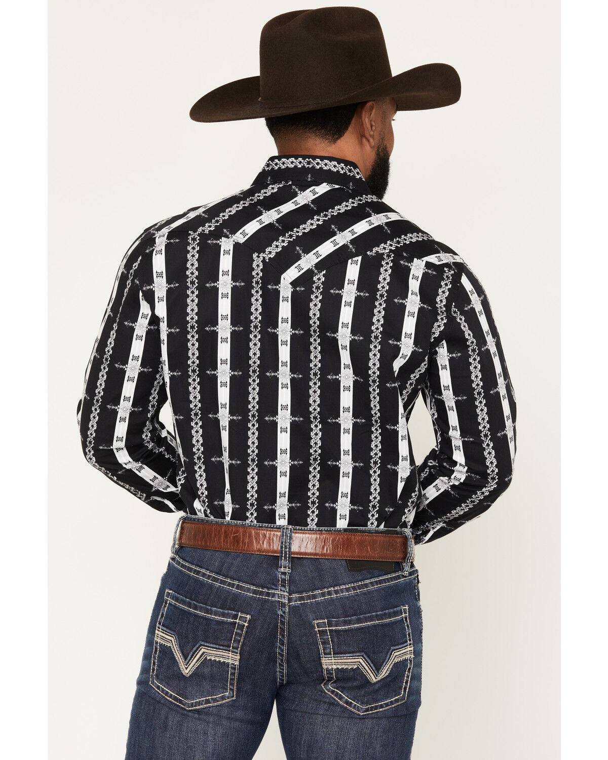 Image #4 - Rock & Roll Denim Men's Southwestern Striped Long Sleeve Snap Stretch Western Shirt, Black, hi-res